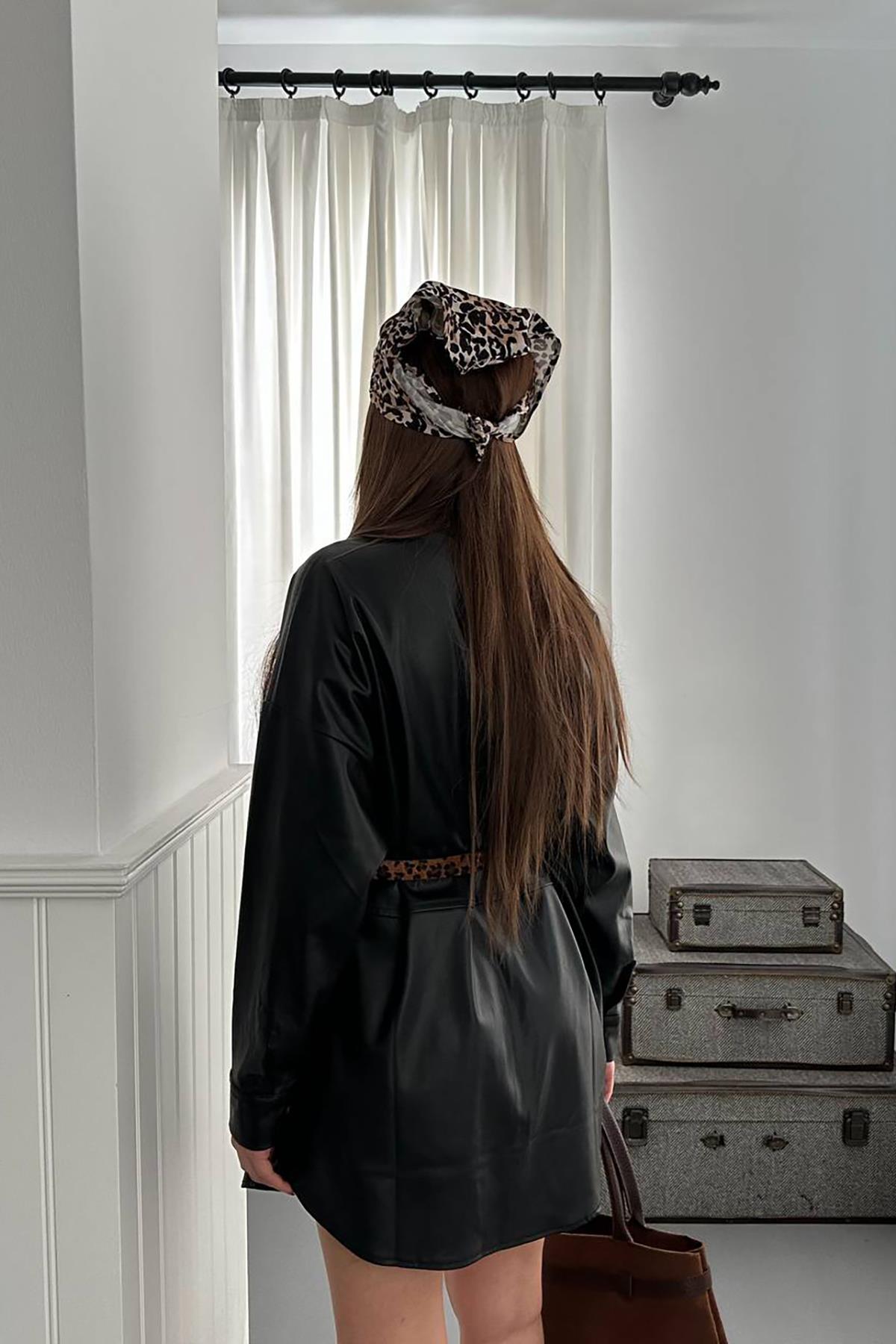 Toptan Siyah Çıtçıt Kapama Cepli Deri Ceket