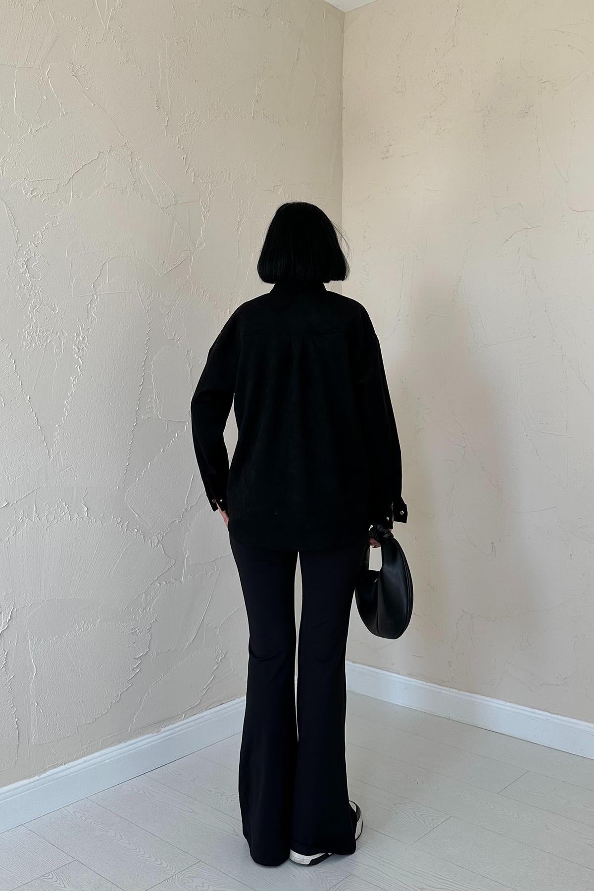 Toptan Siyah Çıtçıtlı Süet Gömlek