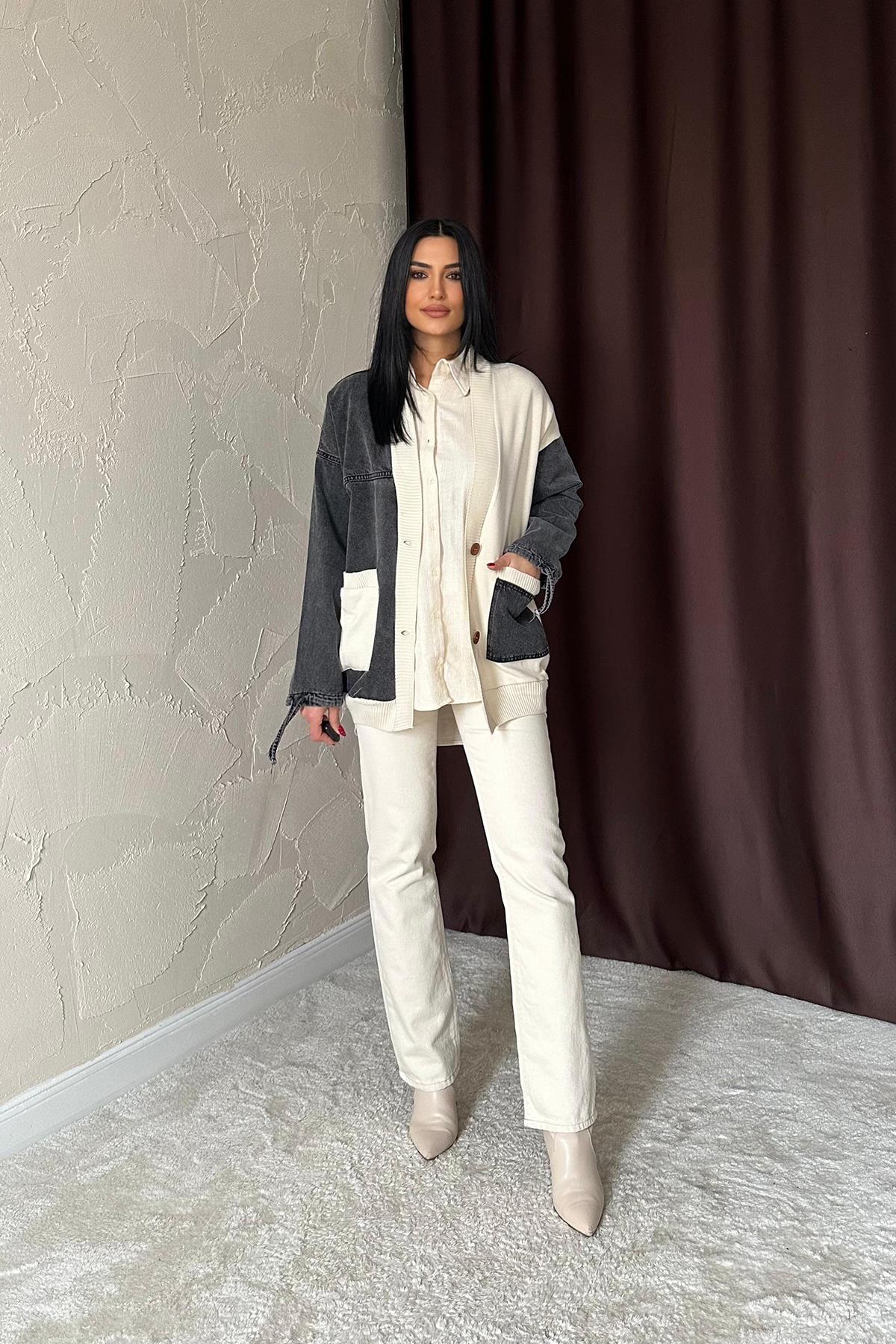 Toptan Siyah Garnili Kot Hırka Siyah STD