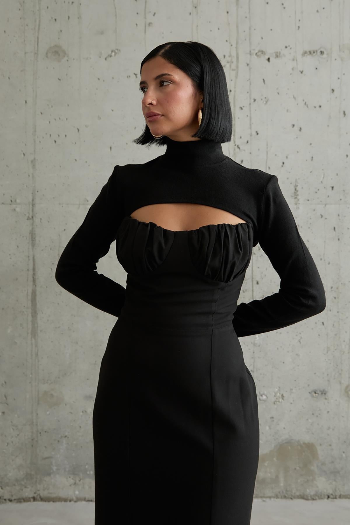 Toptan Siyah Göğüs Kuplu Elbise