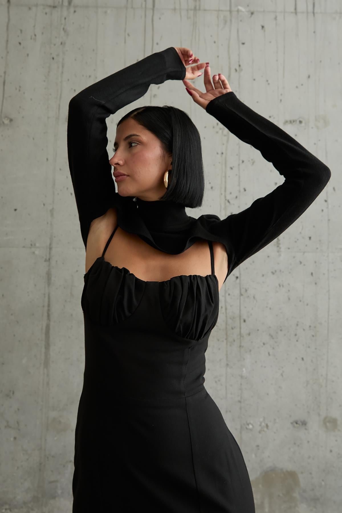 Toptan Siyah Göğüs Kuplu Elbise