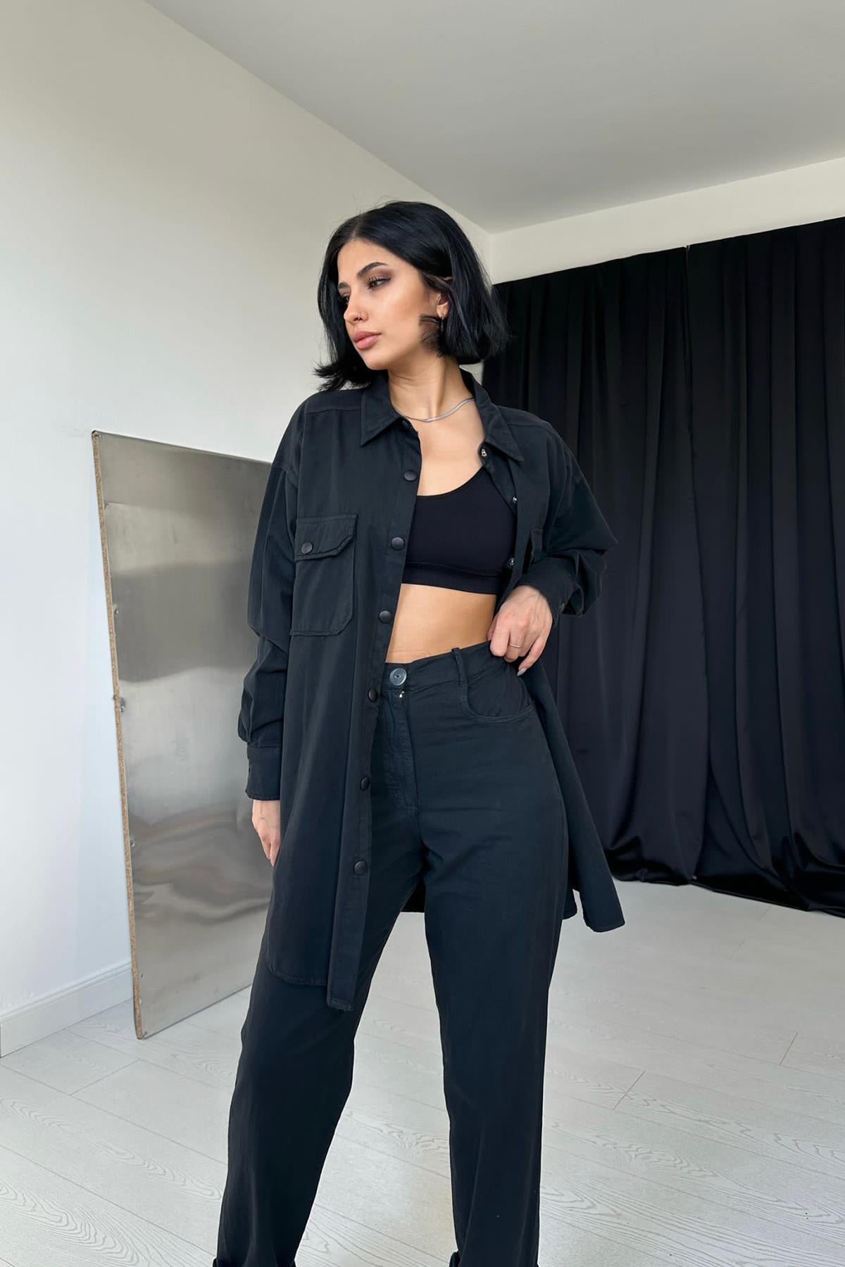 Toptan Siyah Gömlek Ve Çıtçıtlı Pantolon Takım