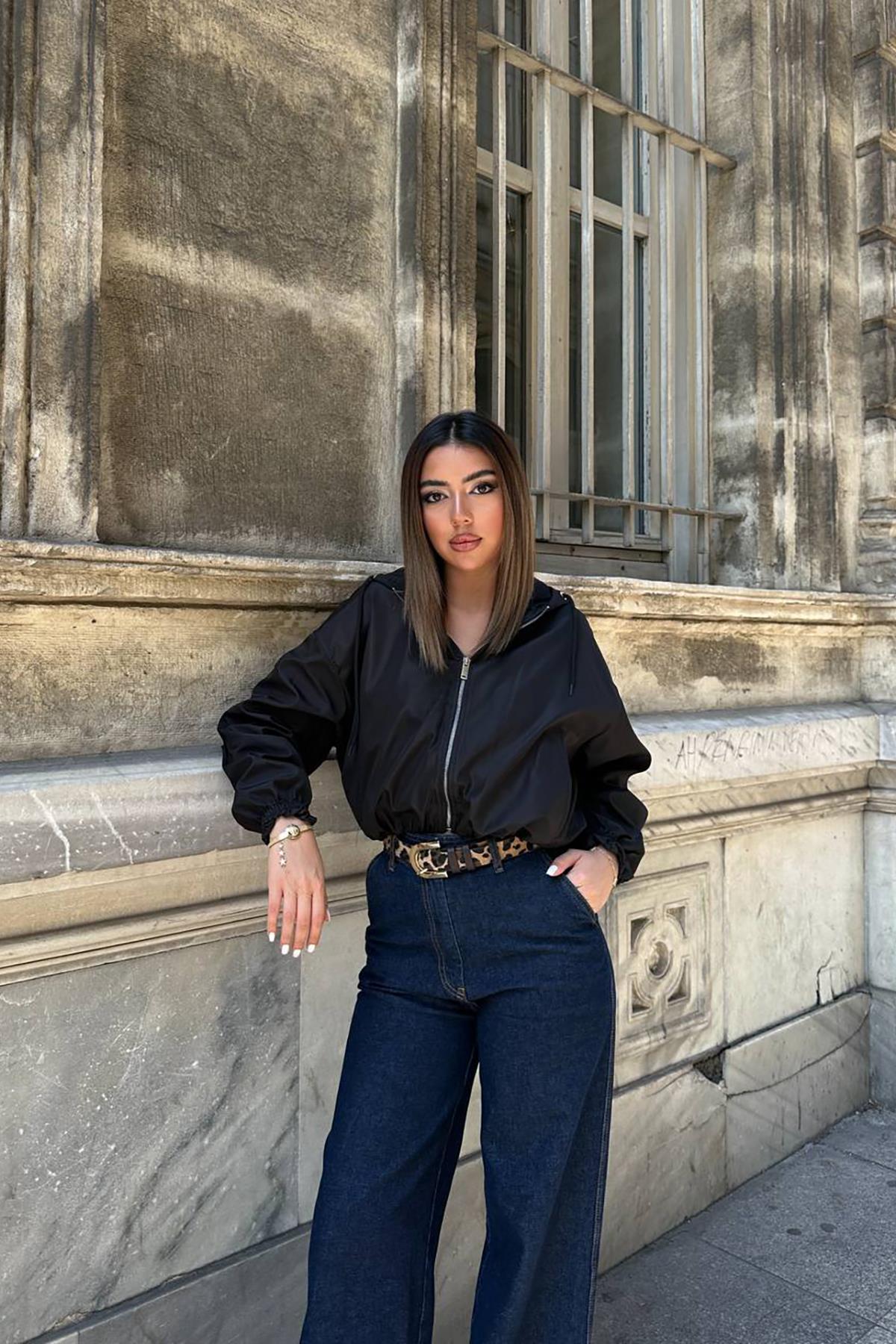 Toptan Siyah Kısa Fermuarlı Bomber Ceket Siyah L