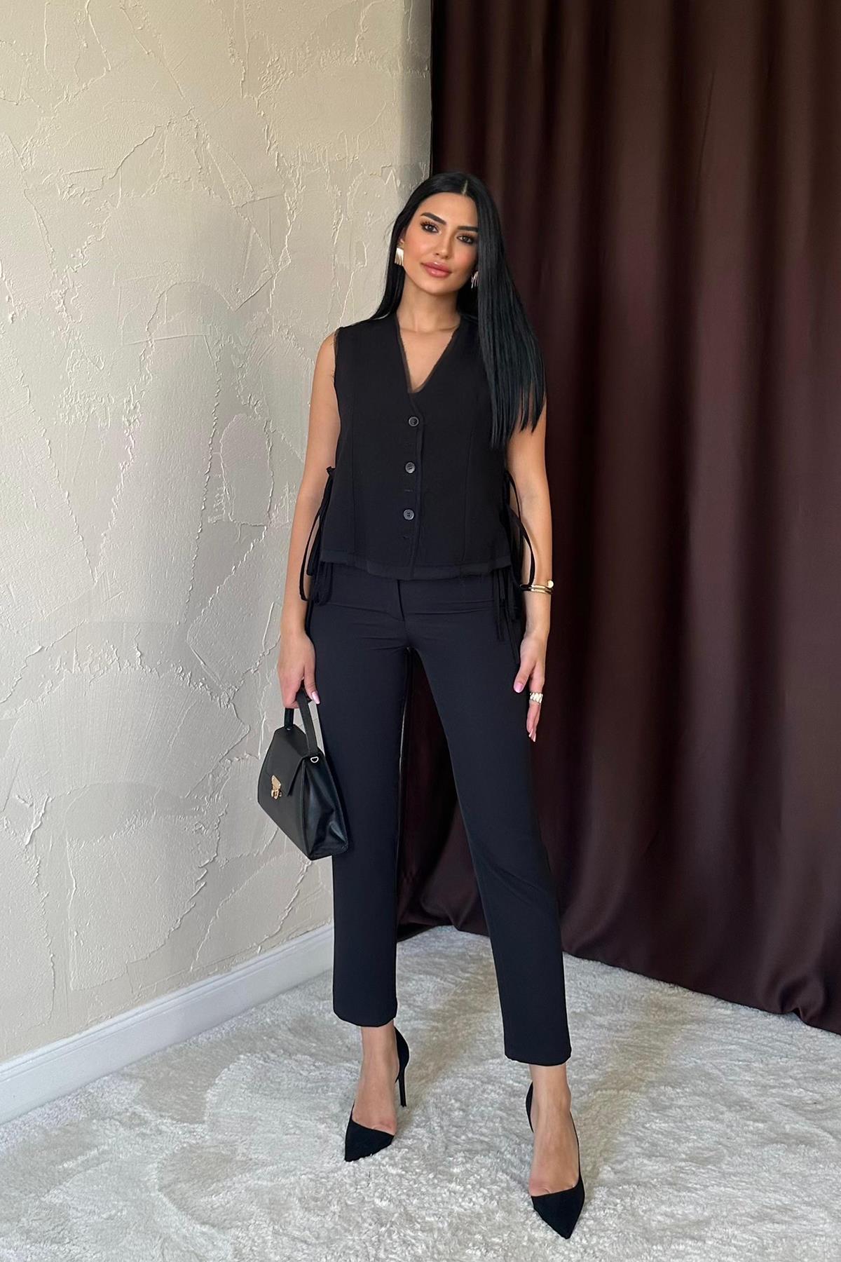 Toptan Siyah Pensli Pantolon Siyah L