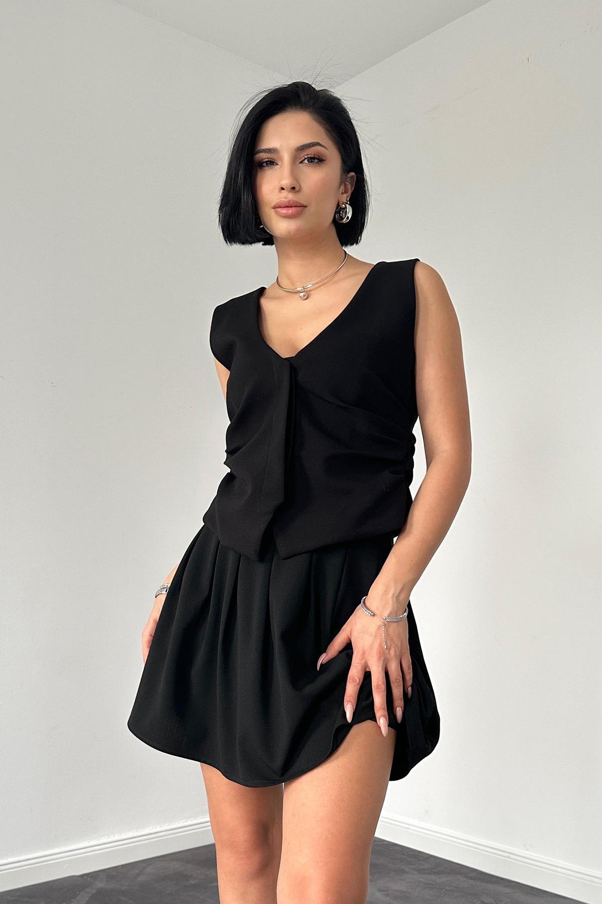 Toptan Siyah Pilikaşe Mini Etek