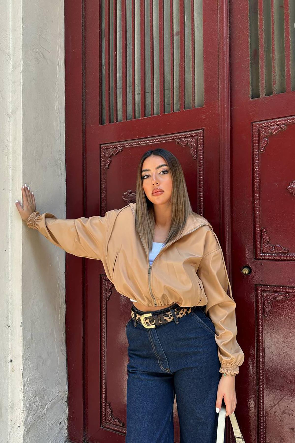 Toptan Vizon Kısa Fermuarlı Bomber Ceket Vizon L