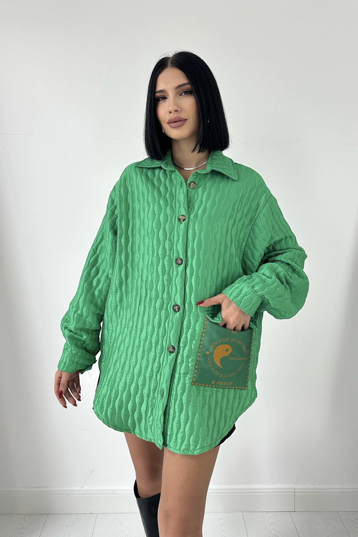 Toptan Yeşil Cepli Kapitone Gömlek Yeşil STD