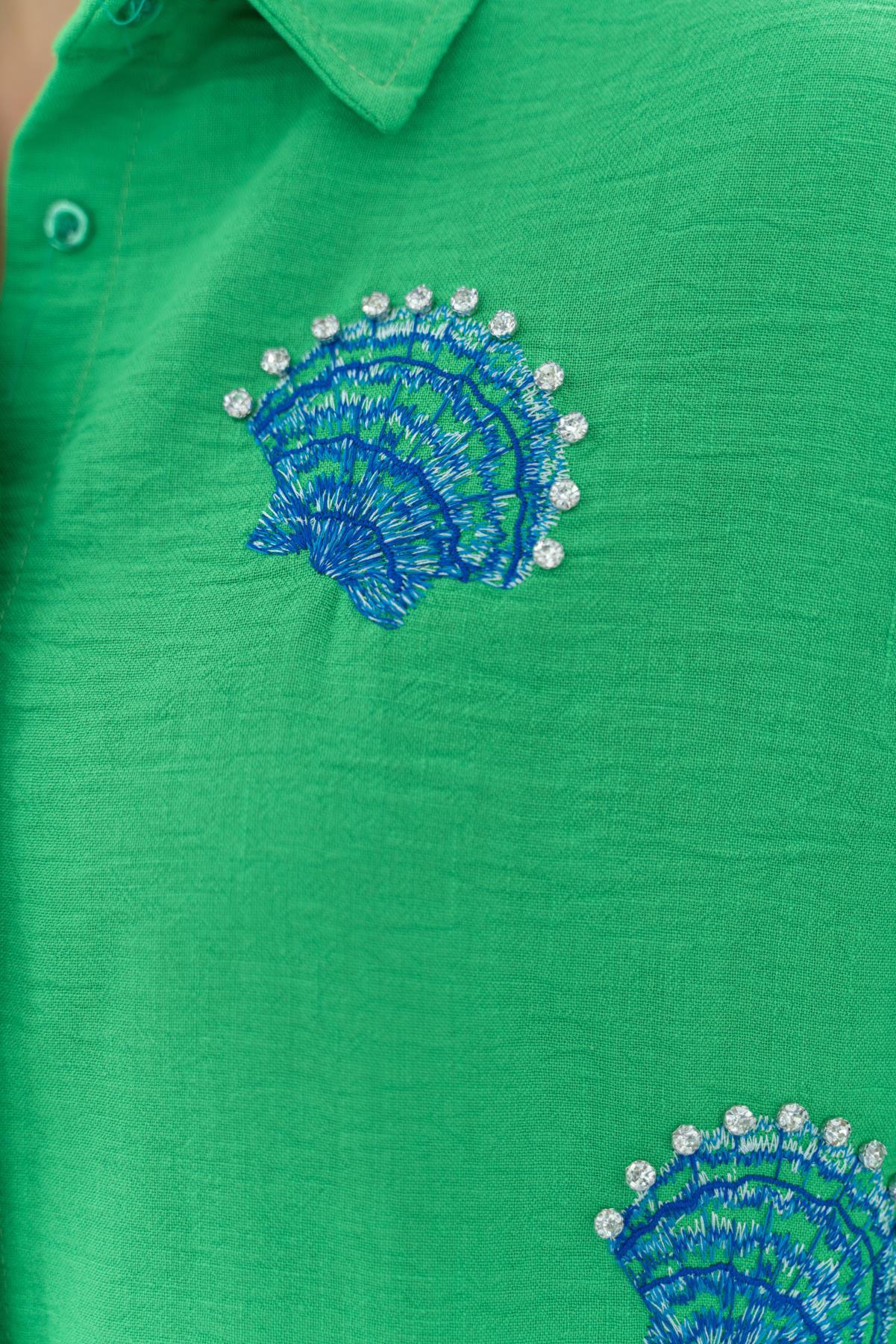 Toptan Yeşil Deniz Kabuk Desenli Gömlek