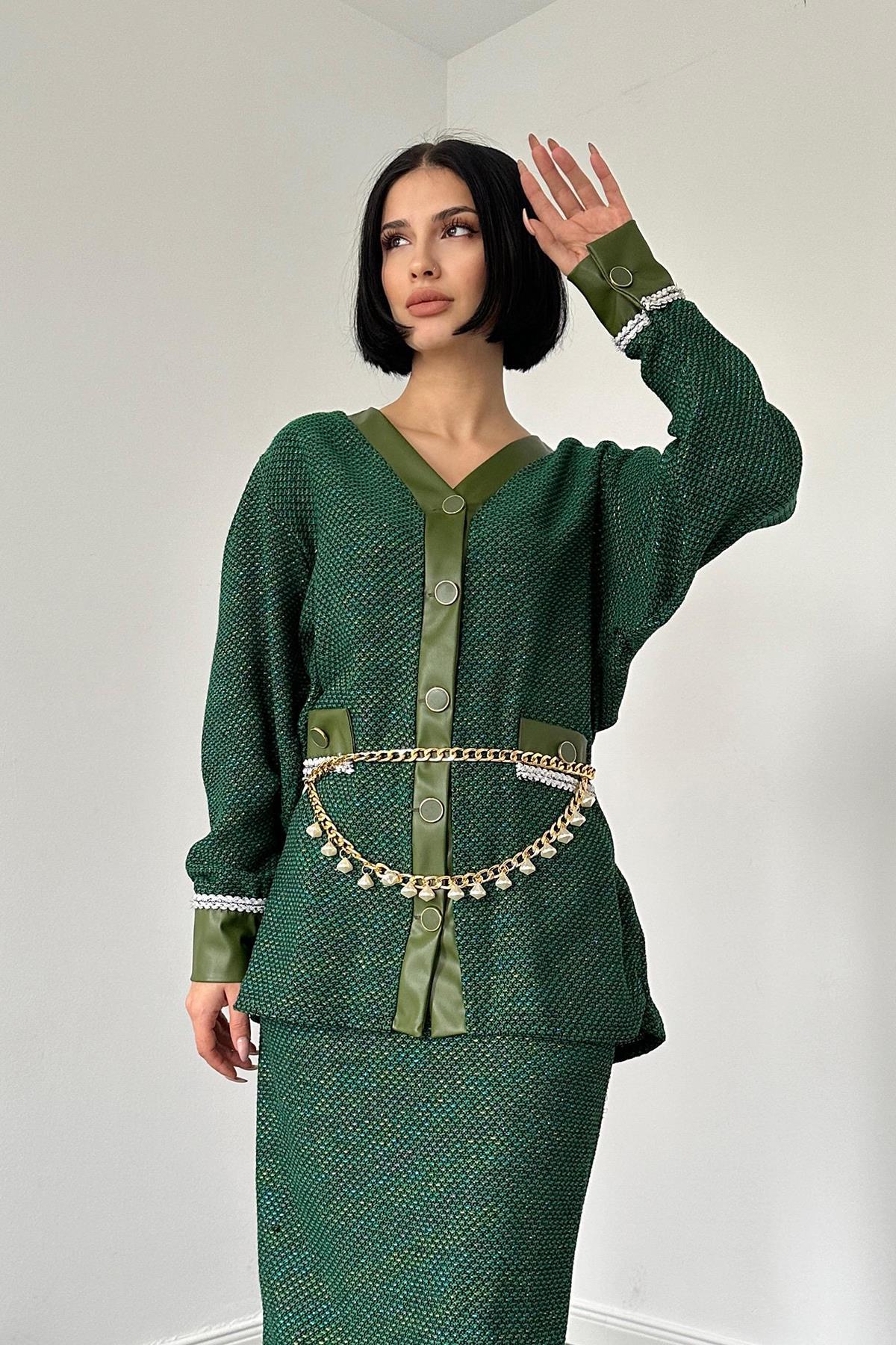 Toptan Yeşil Simli Tüvil Takım