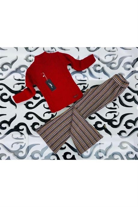 Triko Kazak ve Simli Pantolon Kırmızı 6 Yaş