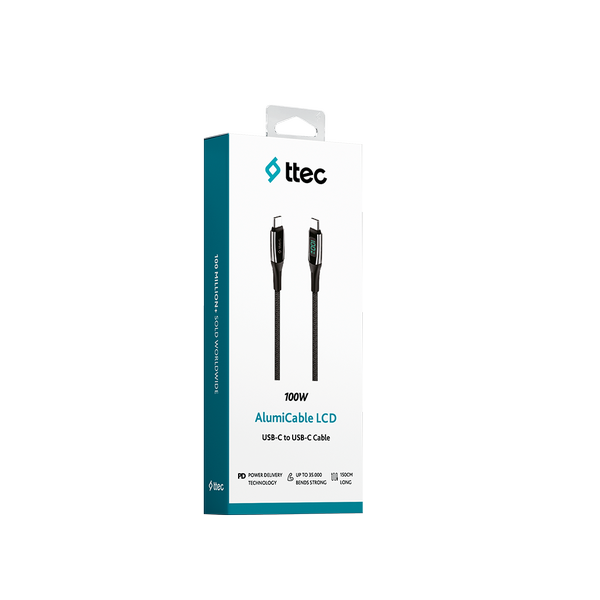 ttec AlumiCable LCD USB-C – USB-C 100W PD/QC 150cm Hızlı Şarj/Data Kablosu