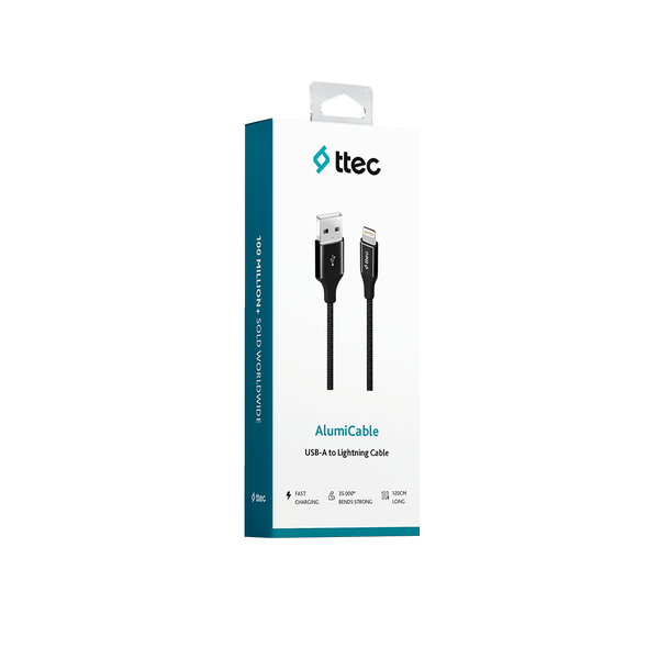 ttec AlumiCable USB-A - Lightning Şarj Kablosu Siyah
