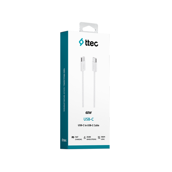 ttec USB-C - USB-C 100cm 60W PD Örgü Hızlı Şarj/Data Kablosu