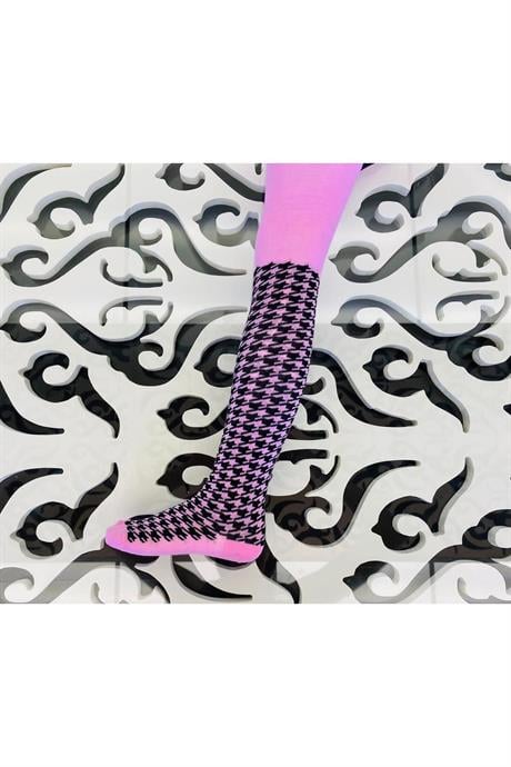 Kazayağı Desenli Külotlu Çorap Pembe 6-7 Yaş