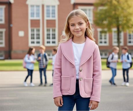 Unısex 3 Iplik Şardonlu Blazer Ceket Pembe 10 Yaş