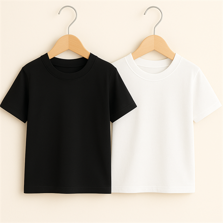 Unisex Basic Bisiklet Yaka 2'li Siyah BeyazT-shirt SİYAH ve BEYAZ 8 Yaş