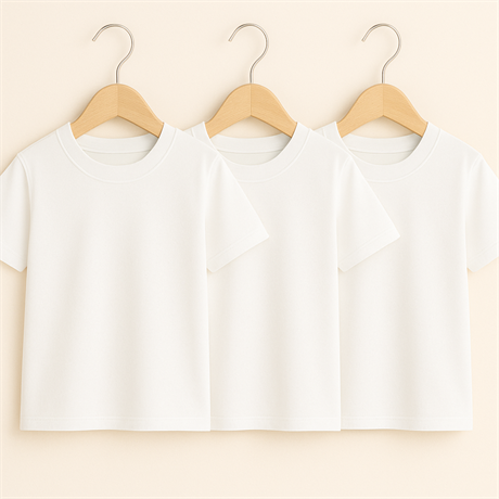 Unisex Basic Bisiklet Yaka Beyaz 3'lü T-shirt Beyaz 8 Yaş