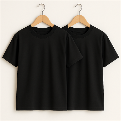 Unisex Basic Bisiklet Yaka Siyah 2'li T-shirt Siyah 10 Yaş