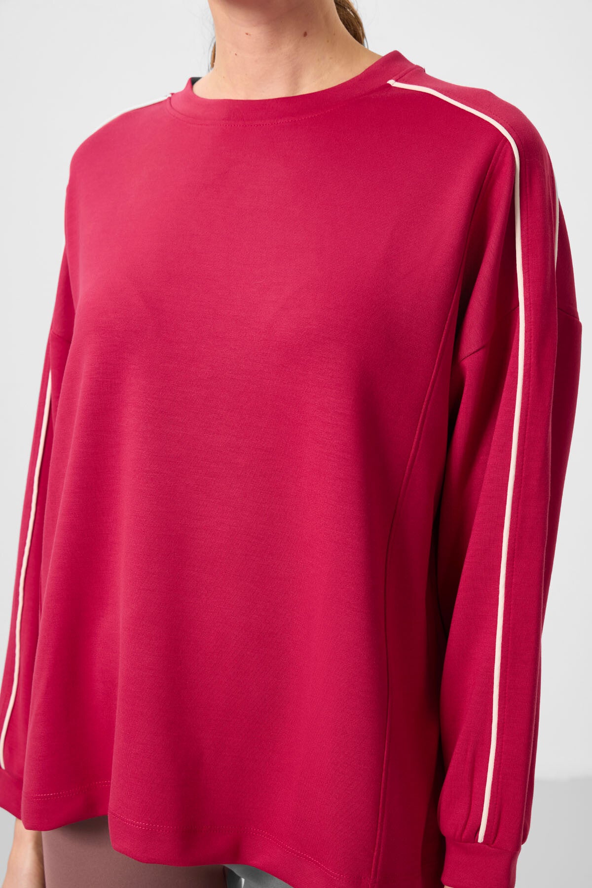 Viva Kırmızı Yumuşak Dokulu O Yaka Oversize Kadın Tunik Sweatshirt - 97303