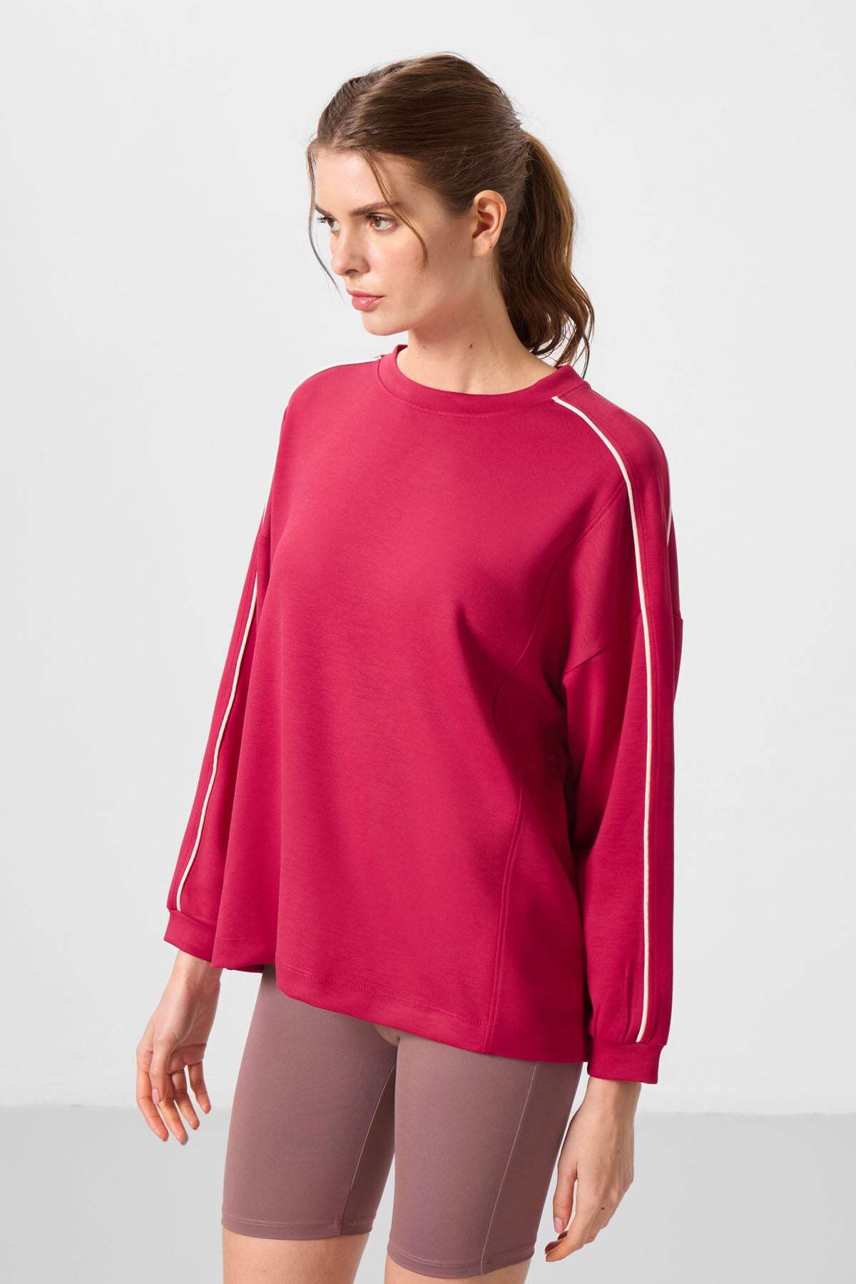 Viva Kırmızı Yumuşak Dokulu O Yaka Oversize Kadın Tunik Sweatshirt - 97303