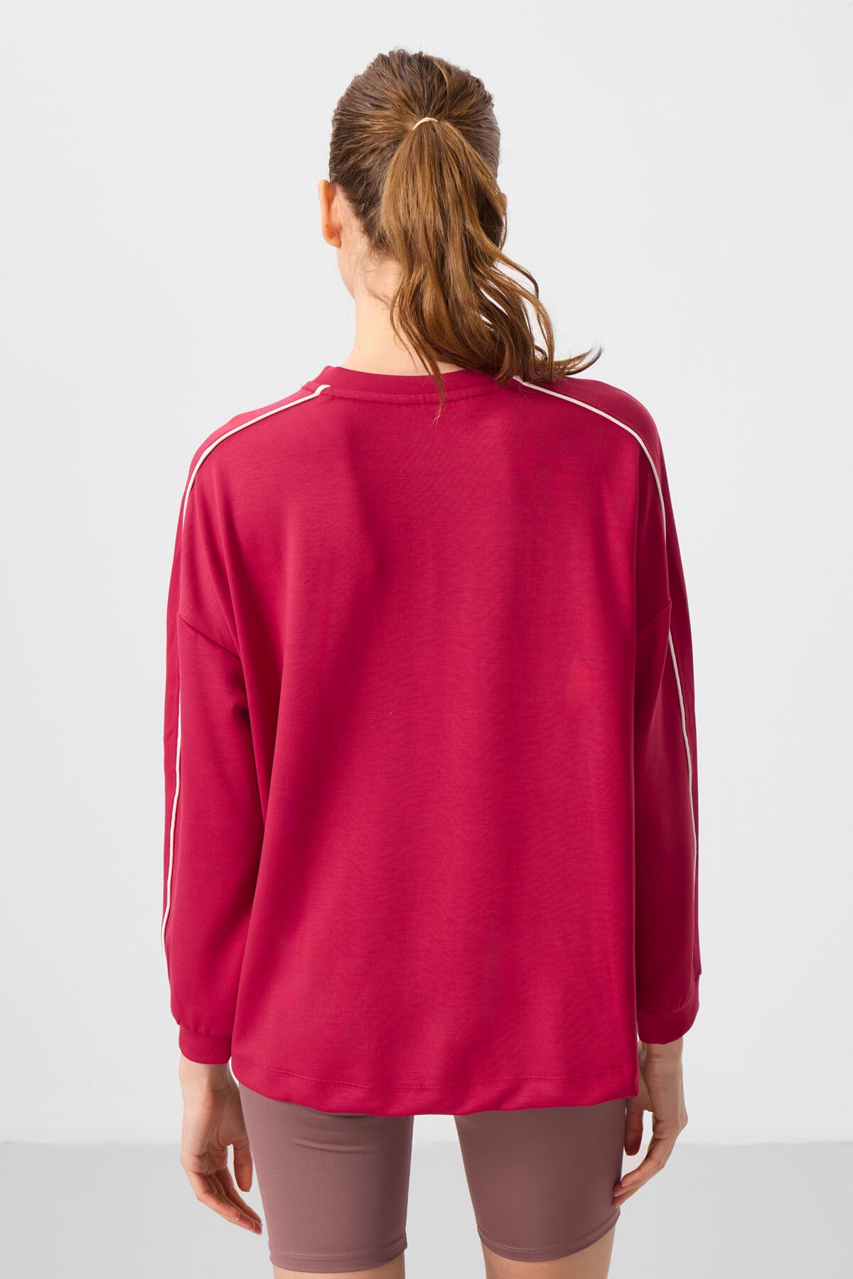 Viva Kırmızı Yumuşak Dokulu O Yaka Oversize Kadın Tunik Sweatshirt - 97303