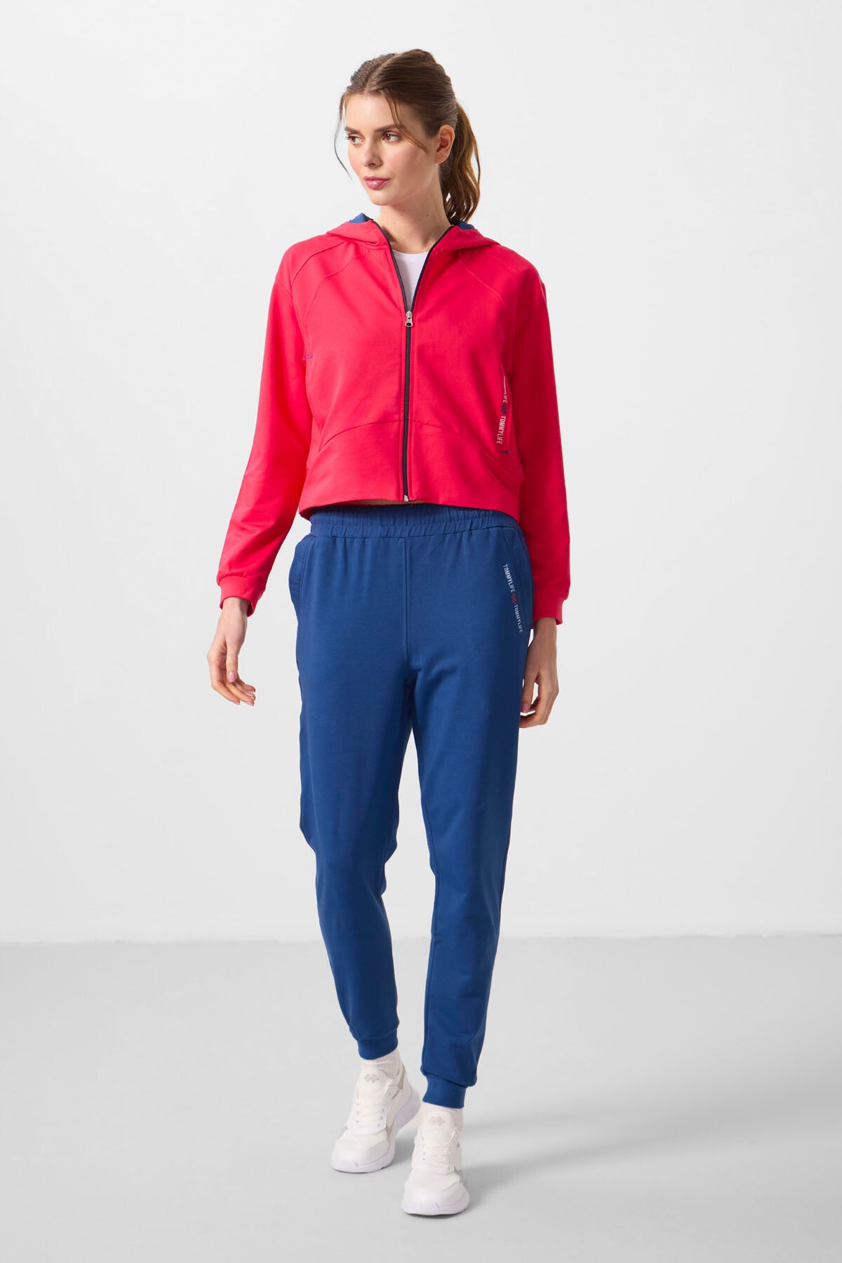 Viva Kırmızı-Parlament Kapüşonlu Fermuarlı Oversize Kadın Eşofman Takım - 95328