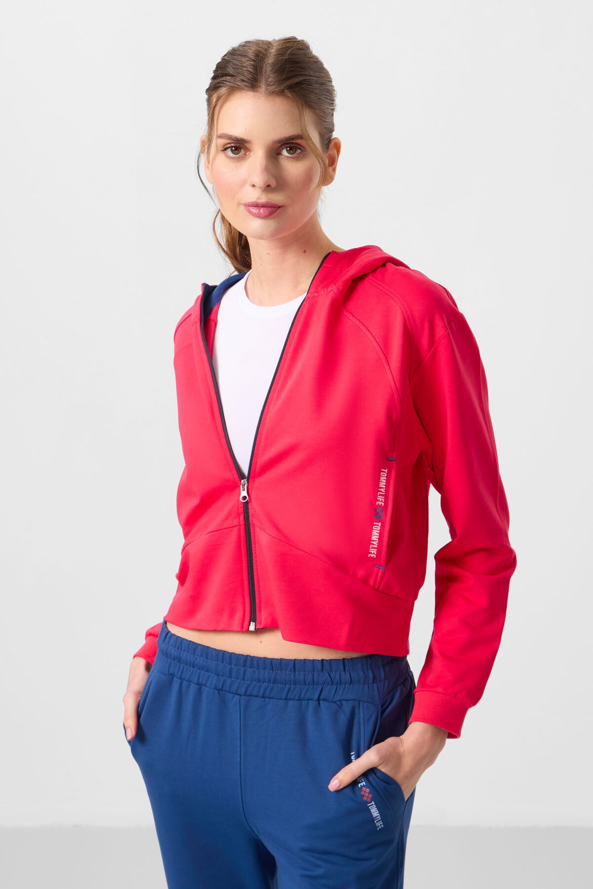 Viva Kırmızı-Parlament Kapüşonlu Fermuarlı Oversize Kadın Eşofman Takım - 95328