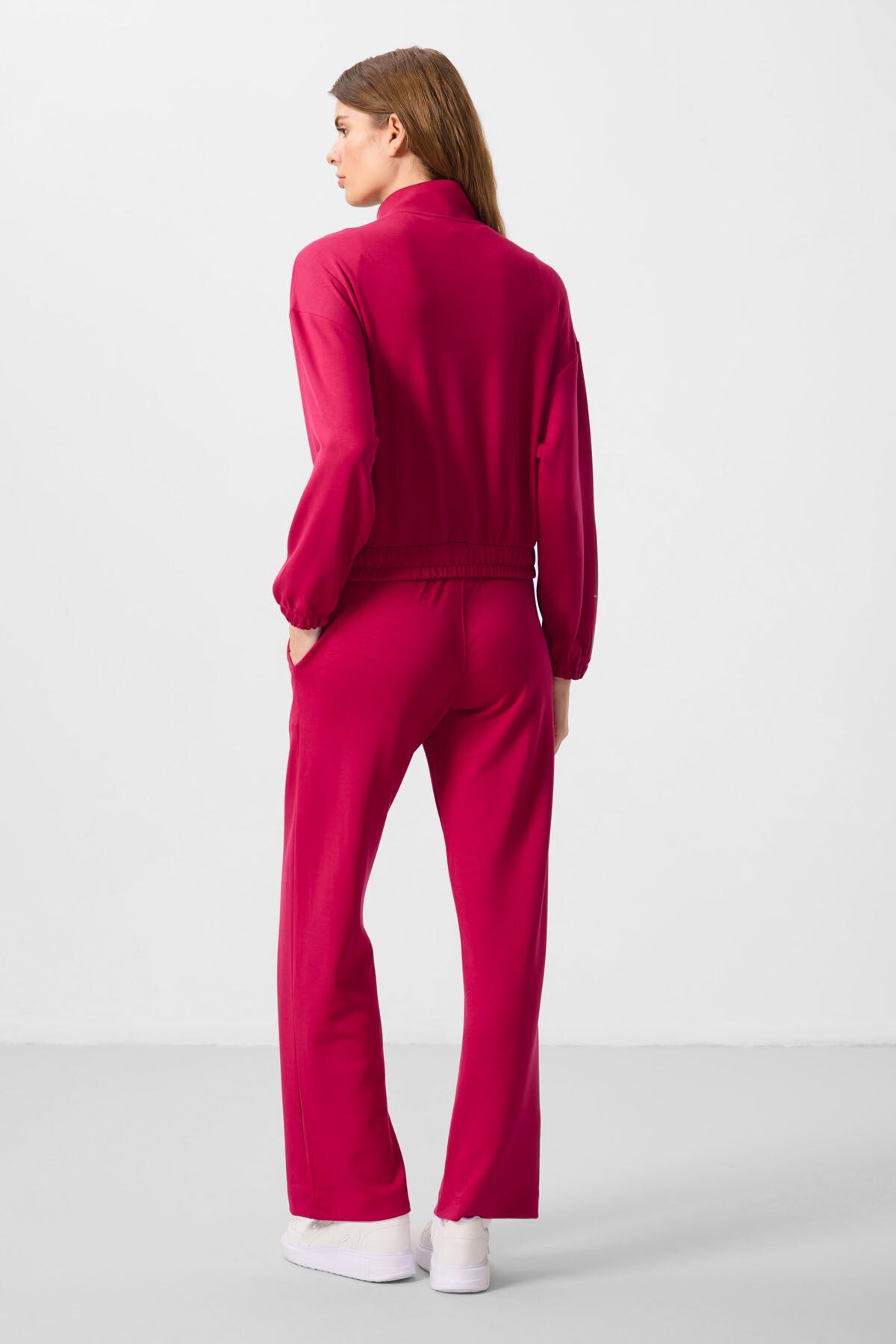 Viva Kırmızı Yumuşak Dokulu Dik Yaka Oversize Lastikli Kadın Eşofman Takım - 95349