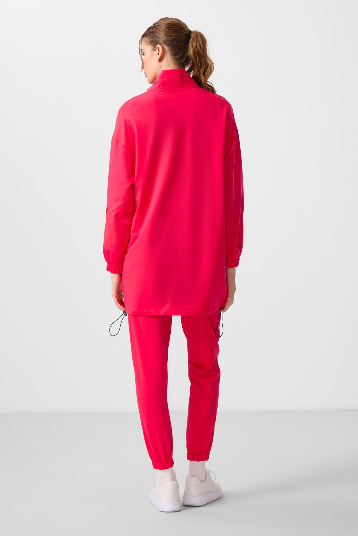 Viva Kırmızı Dik Yaka Fermuarlı Rahat Form Kadın Eşofman Tunik Takım - 95345