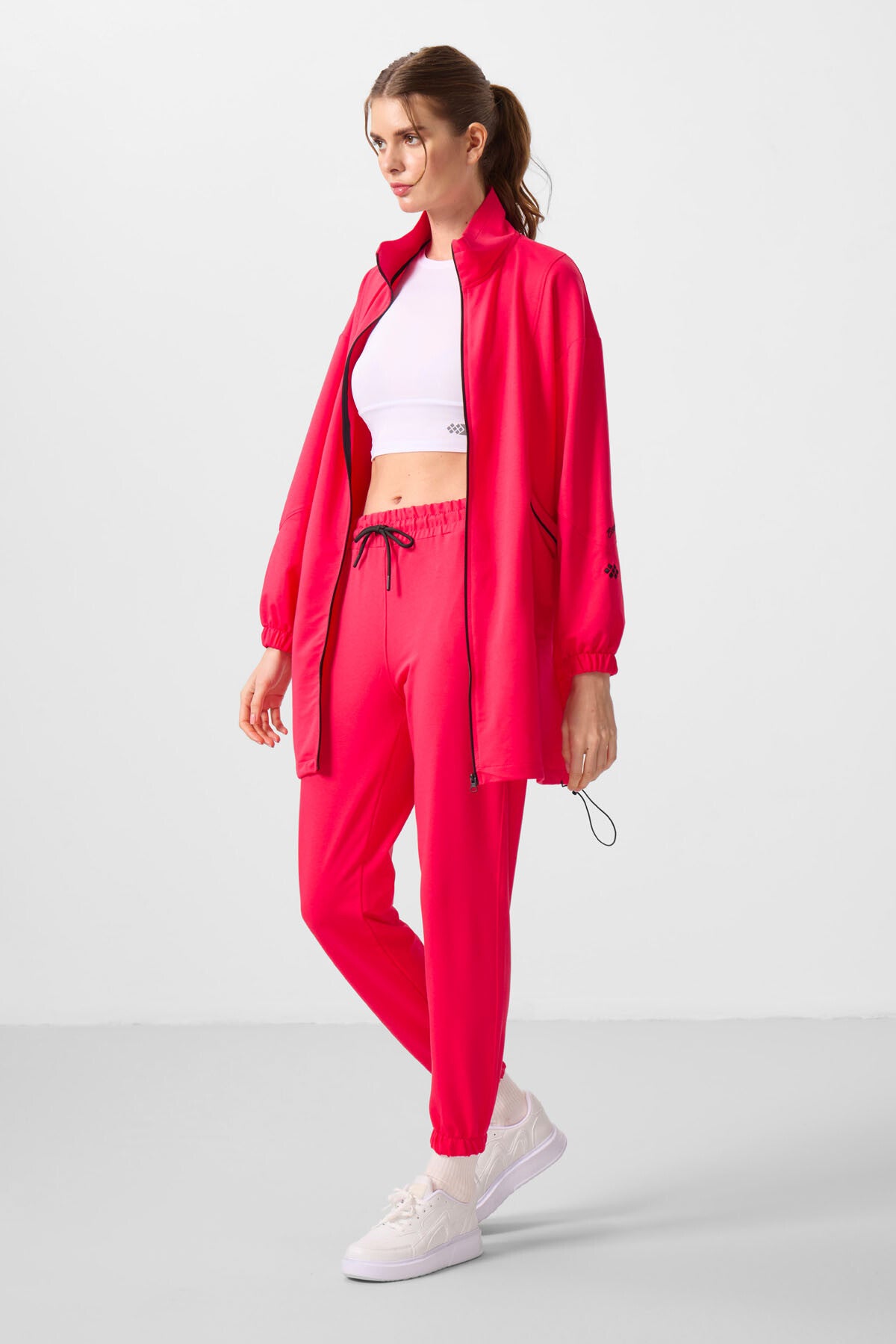 Viva Kırmızı Dik Yaka Fermuarlı Rahat Form Kadın Eşofman Tunik Takım - 95345