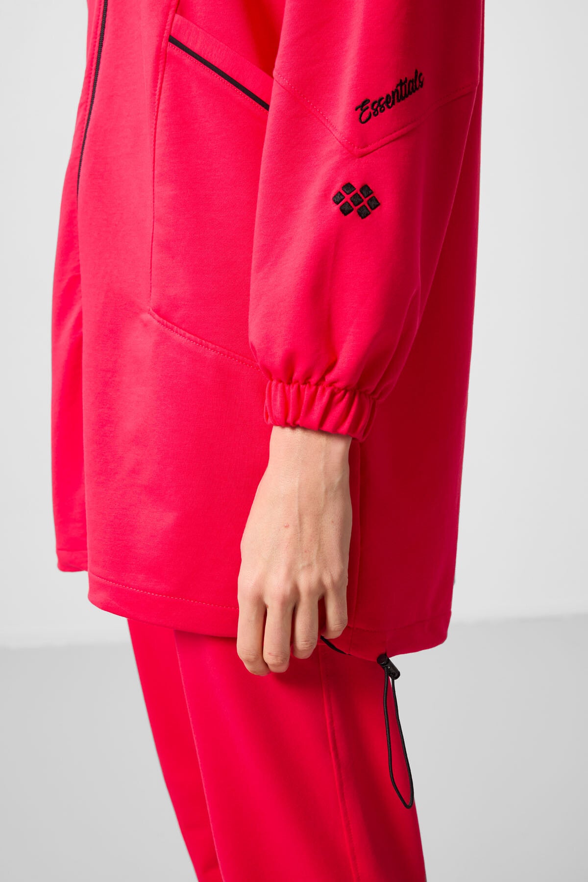 Viva Kırmızı Dik Yaka Fermuarlı Rahat Form Kadın Eşofman Tunik Takım - 95345