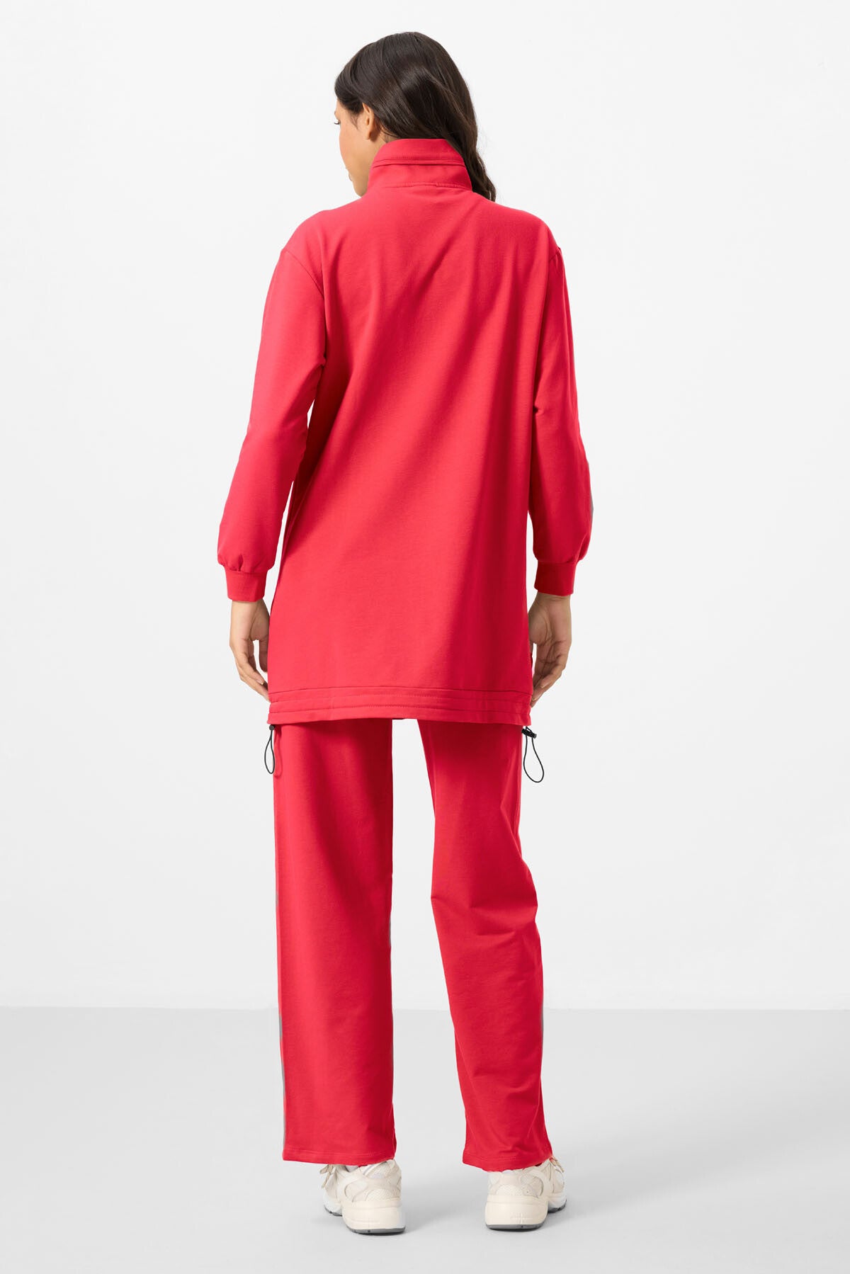 Viva Kırmızı Dik Yaka Fermuarlı Pamuklu Kadın Eşofman Tunik Takım - 95346