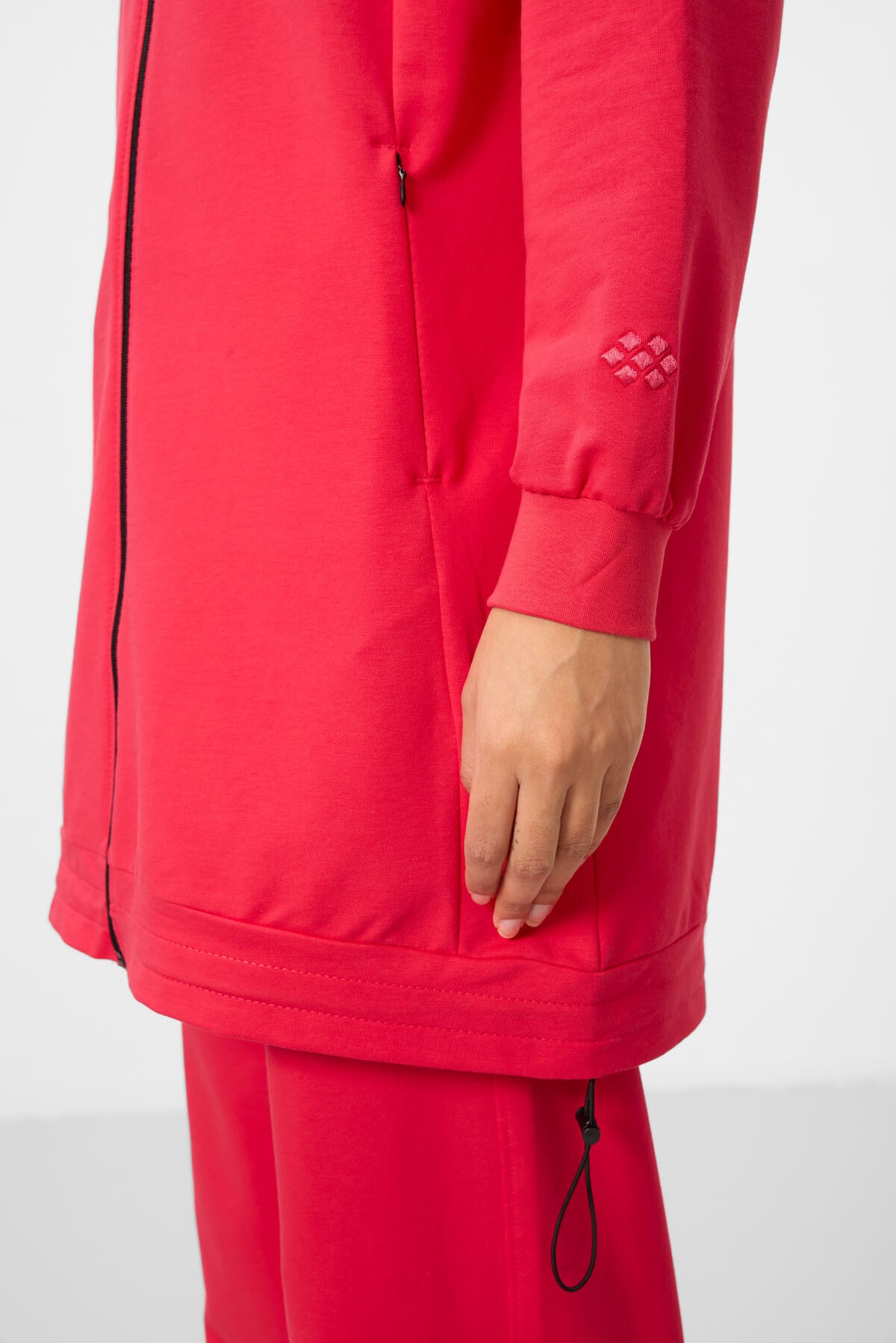 Viva Kırmızı Dik Yaka Fermuarlı Pamuklu Kadın Eşofman Tunik Takım - 95346