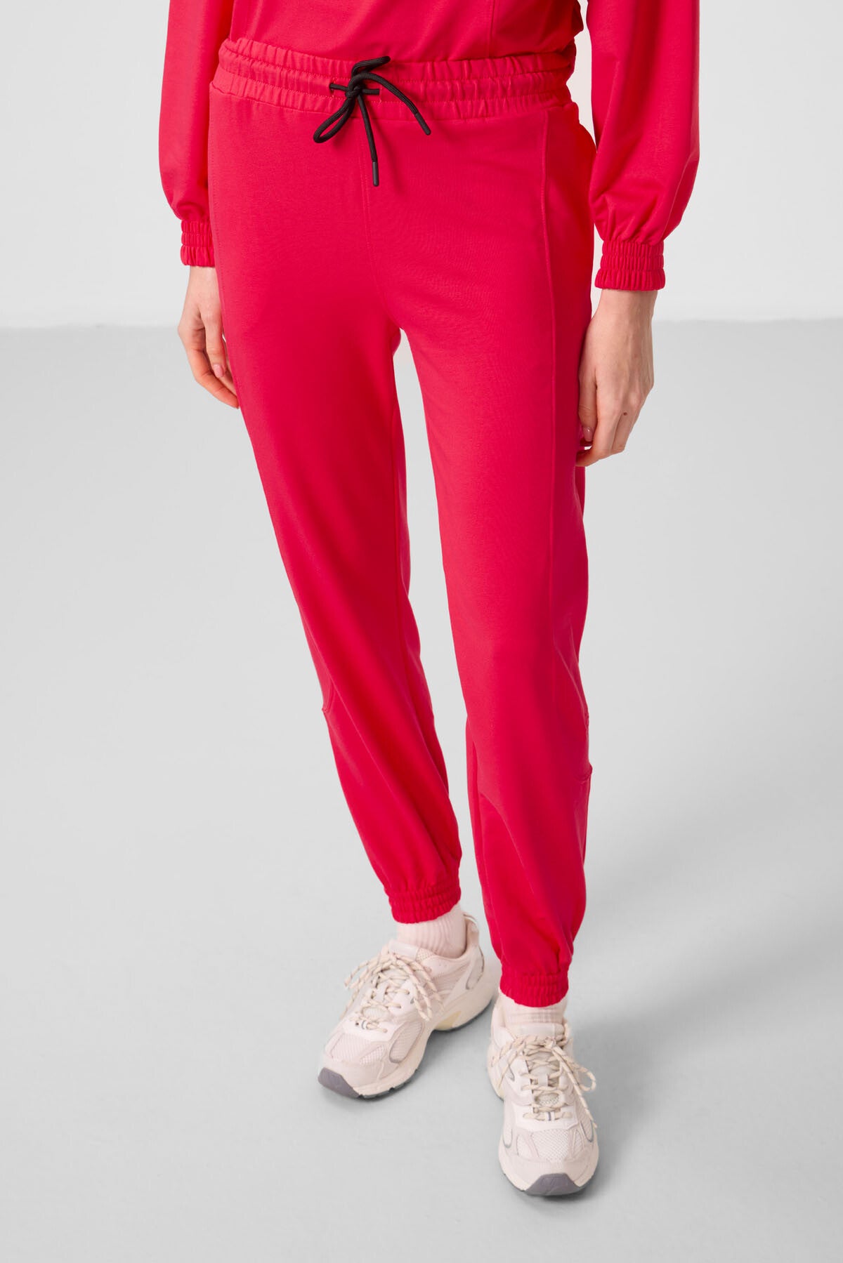 Viva Kırmızı O Yaka Basic Oversize Kadın Eşofman Tunik Takım - 95347