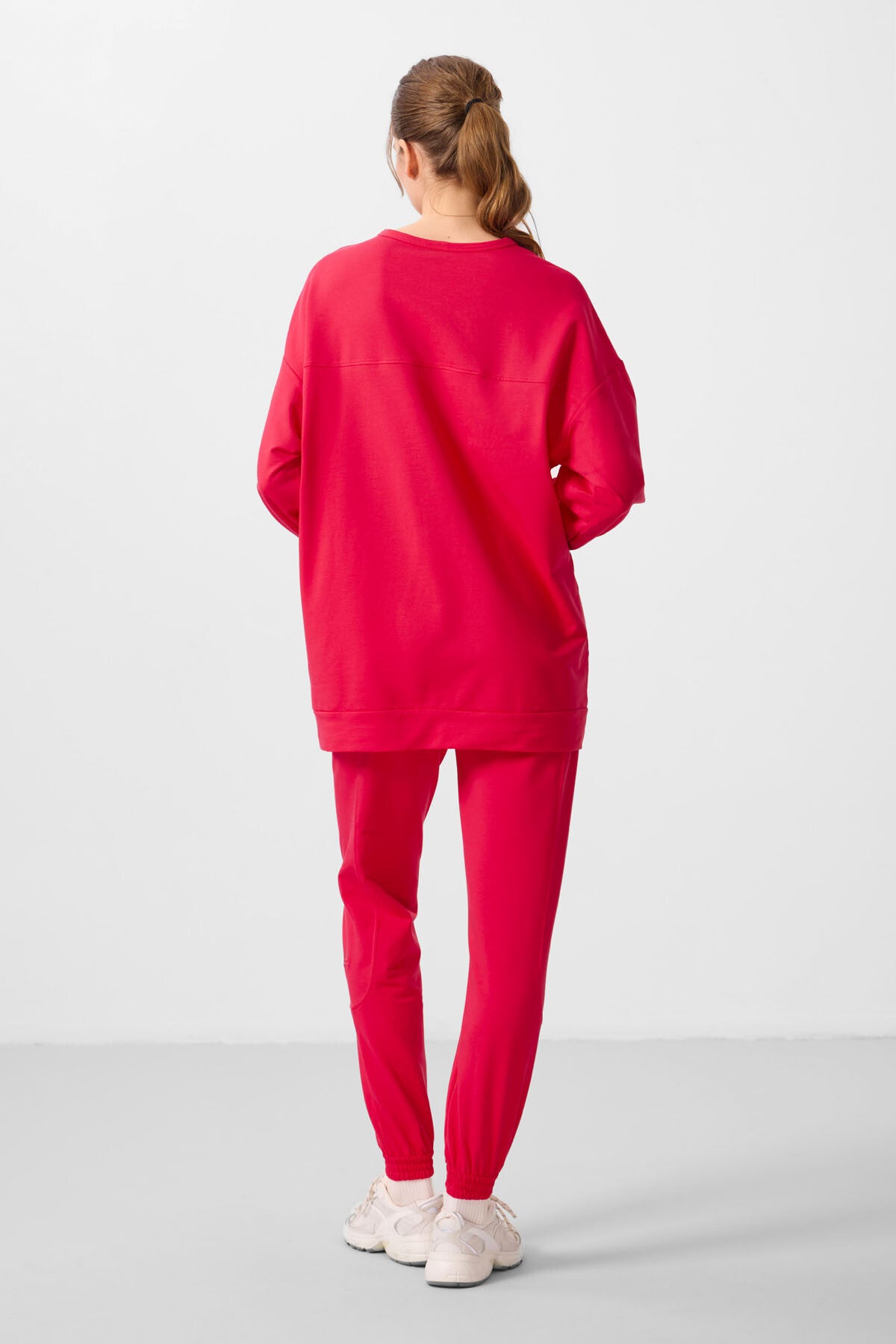 Viva Kırmızı O Yaka Basic Oversize Kadın Eşofman Tunik Takım - 95347