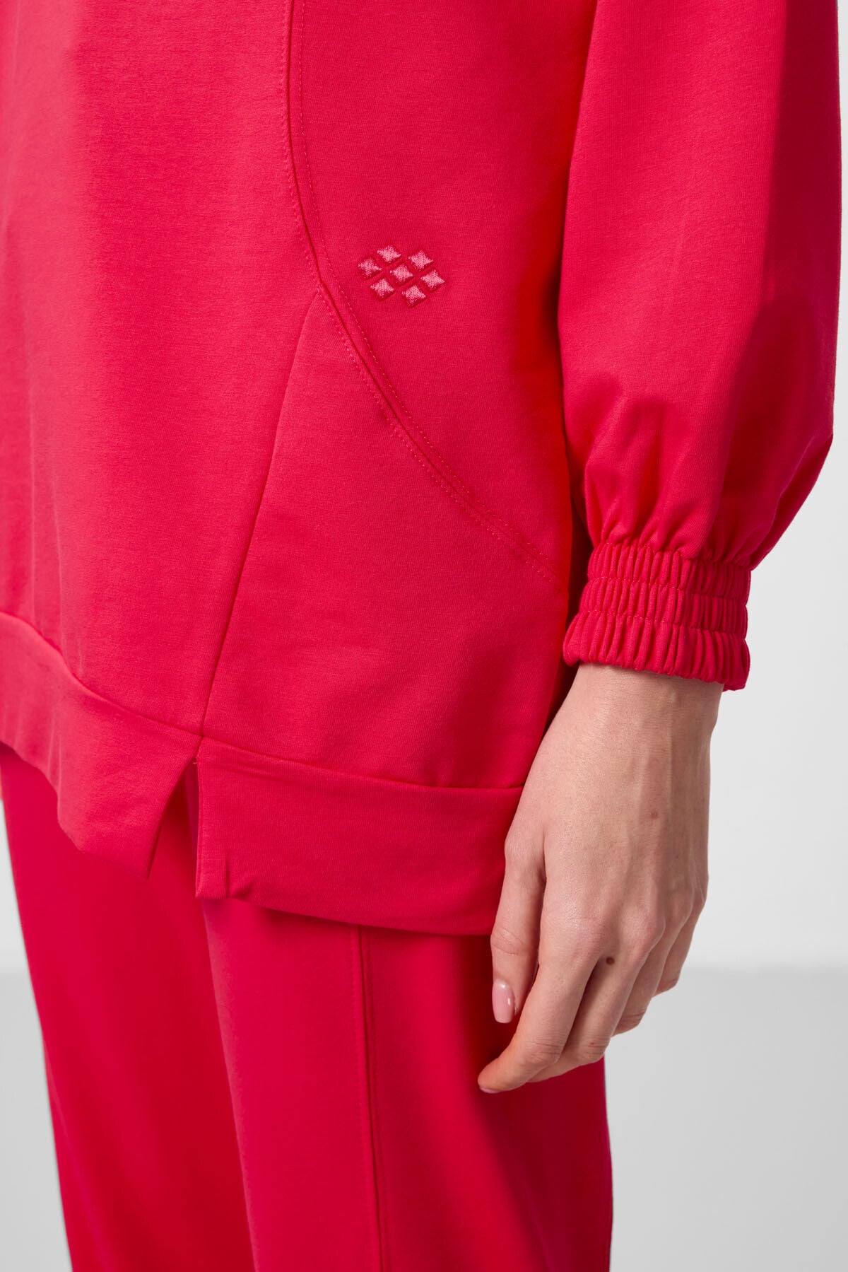 Viva Kırmızı O Yaka Basic Oversize Kadın Eşofman Tunik Takım - 95347