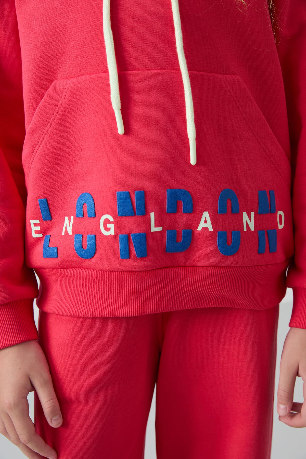 Viva Kırmızı Pamuklu İçi Tüylü Yumuşak Dokulu Oversize Baskılı Kız Çocuk Eşofman Takım - 75147