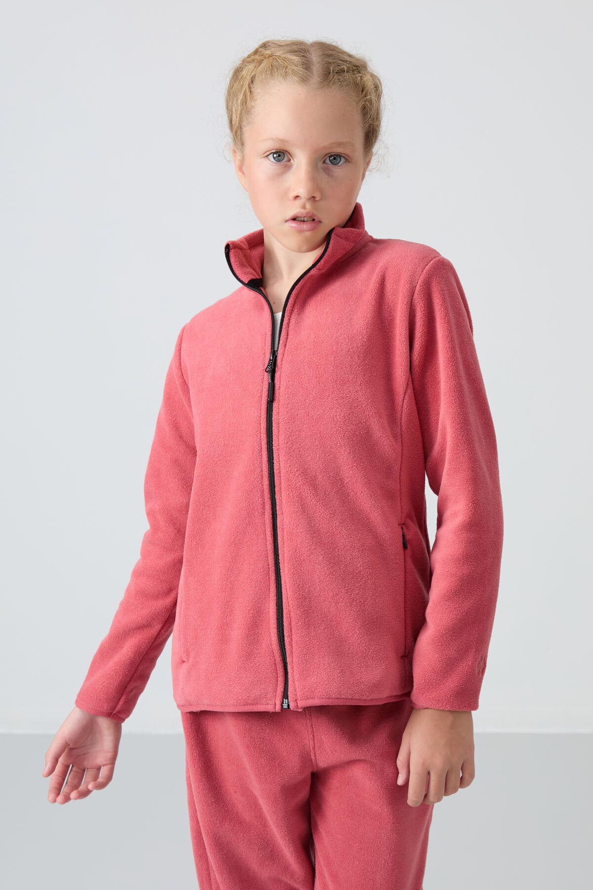 Yaban Gülü Kalın Yumuşak Dokulu Standart Fit Nakışlı Polar Kız Çocuk Sweatshirt - 75154