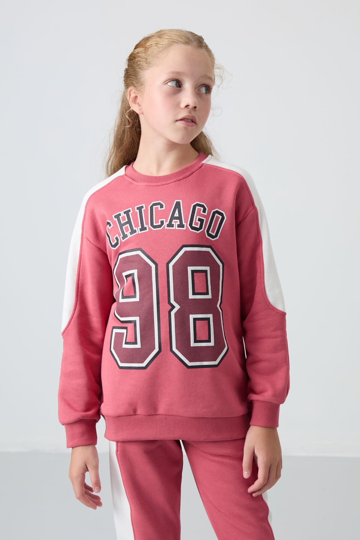 Yaban Gülü Pamuklu İçi Tüylü Yumuşak Dokulu Standart Fit Baskılı Kız Çocuk Eşofman Takım - 75170