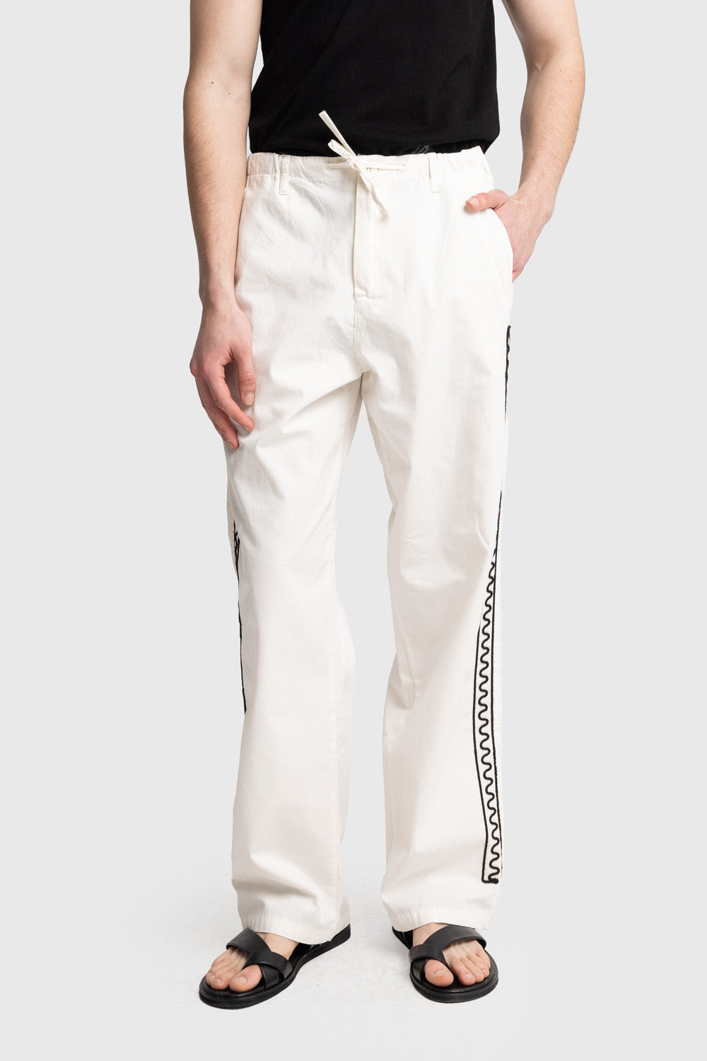 YANI İŞLEMELİ POPLIN PANTOLON