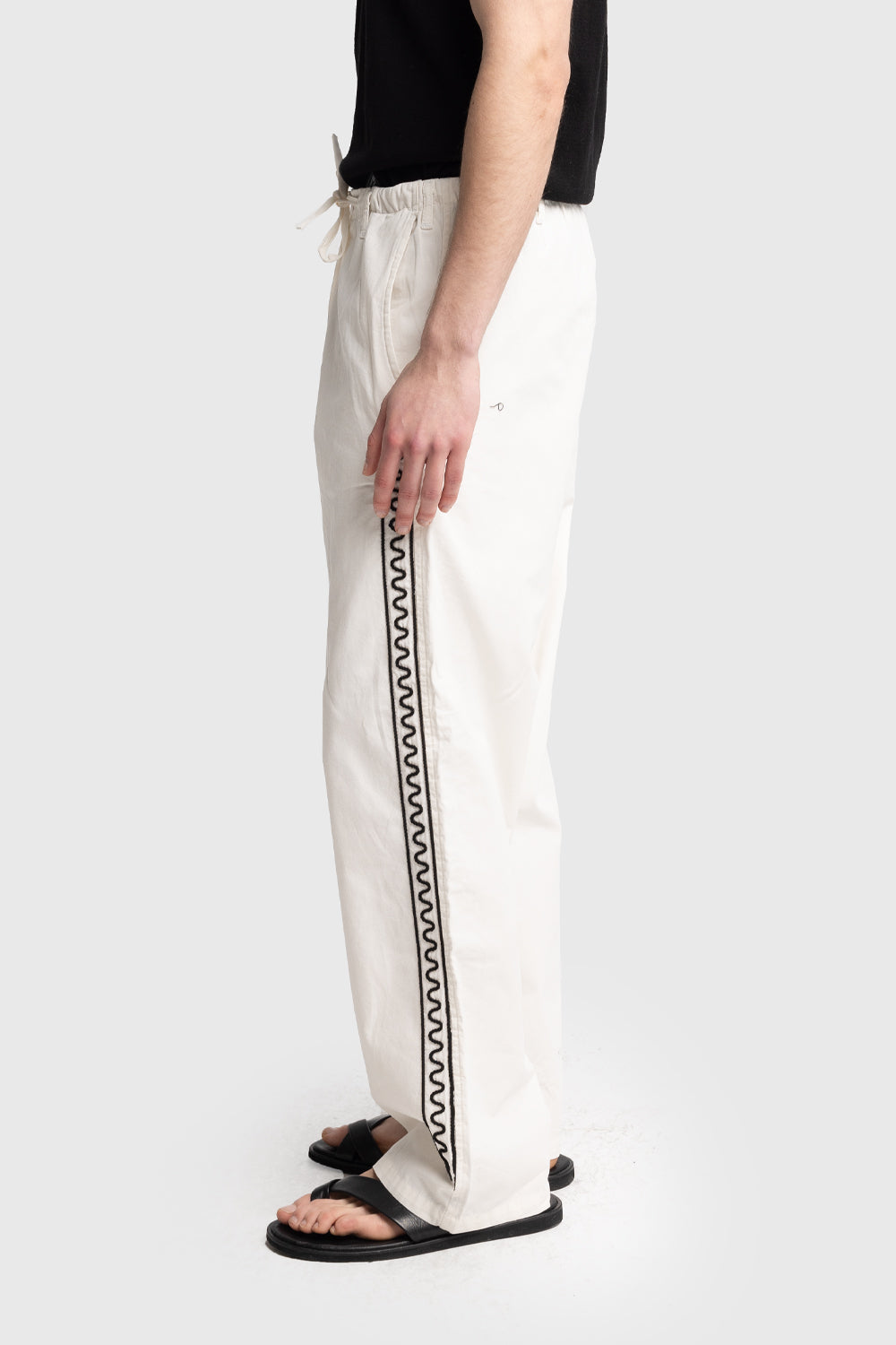 YANI İŞLEMELİ POPLIN PANTOLON - BEYAZ XL