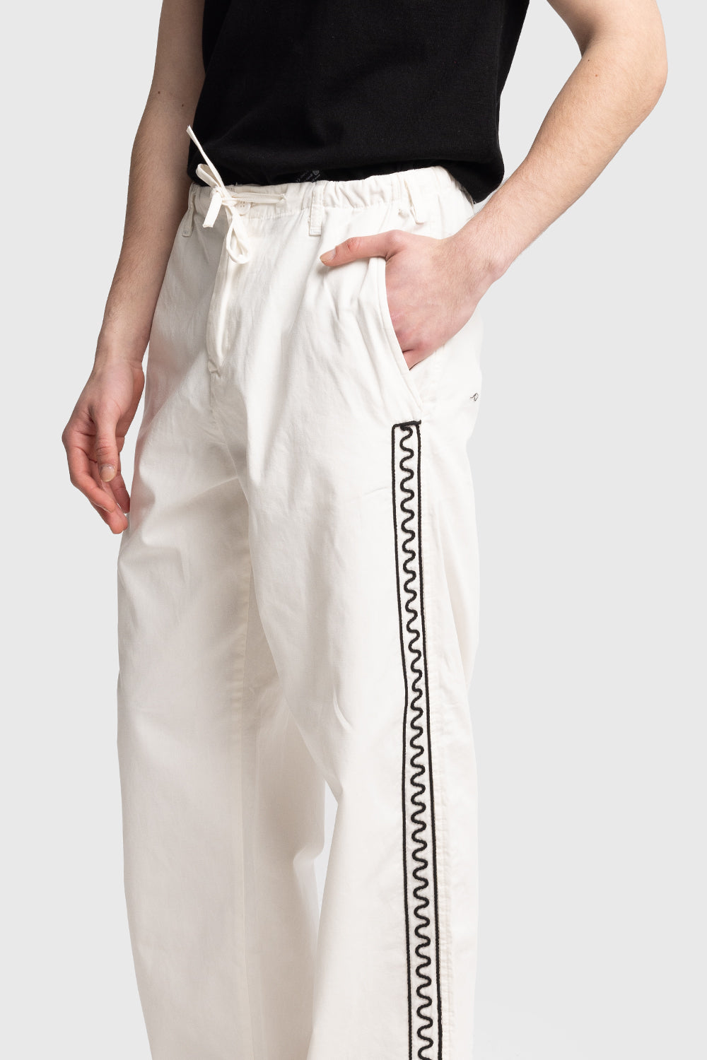 YANI İŞLEMELİ POPLIN PANTOLON - BEYAZ S