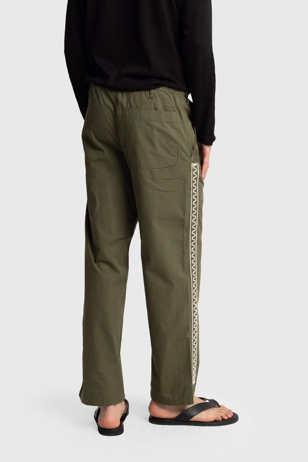 YANI İŞLEMELİ POPLIN PANTOLON - HAKİ L