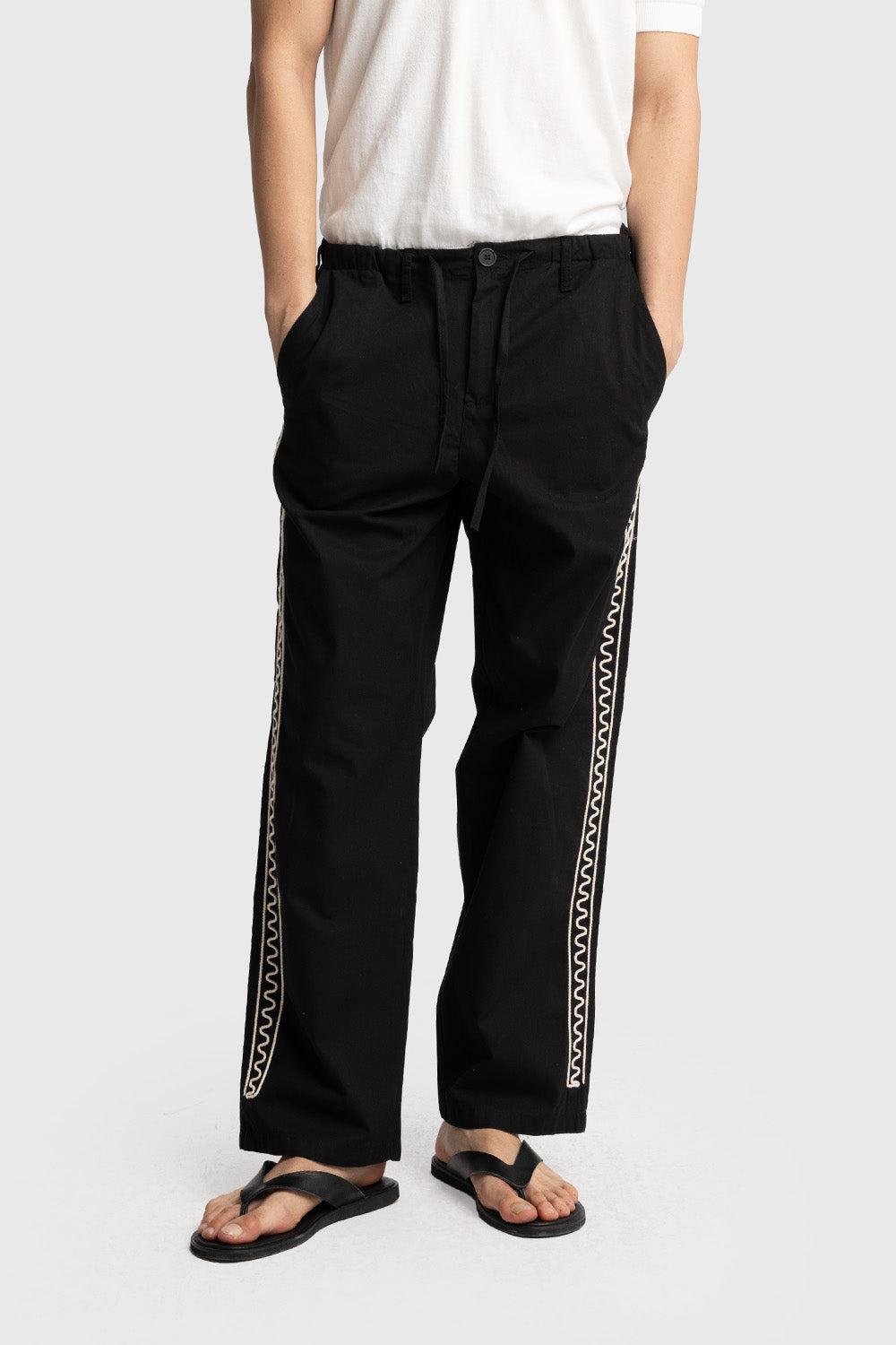 YANI İŞLEMELİ POPLIN PANTOLON