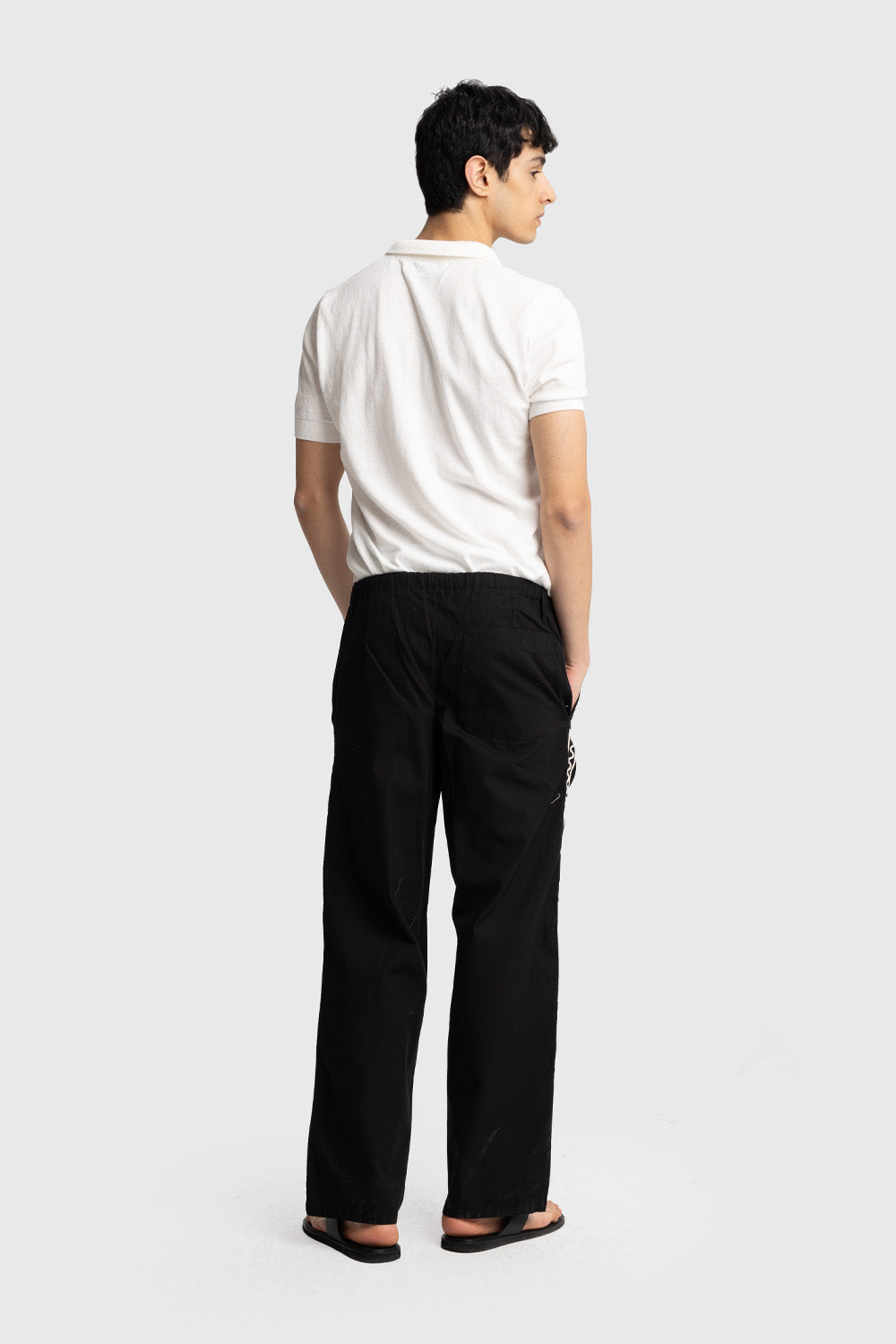 YANI İŞLEMELİ POPLIN PANTOLON - SİYAH M