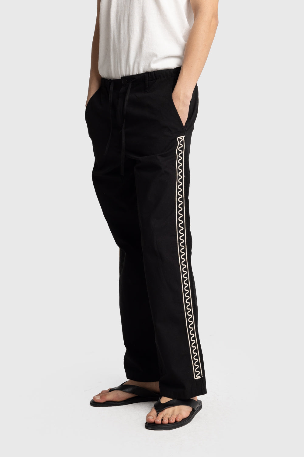 YANI İŞLEMELİ POPLIN PANTOLON - SİYAH XL