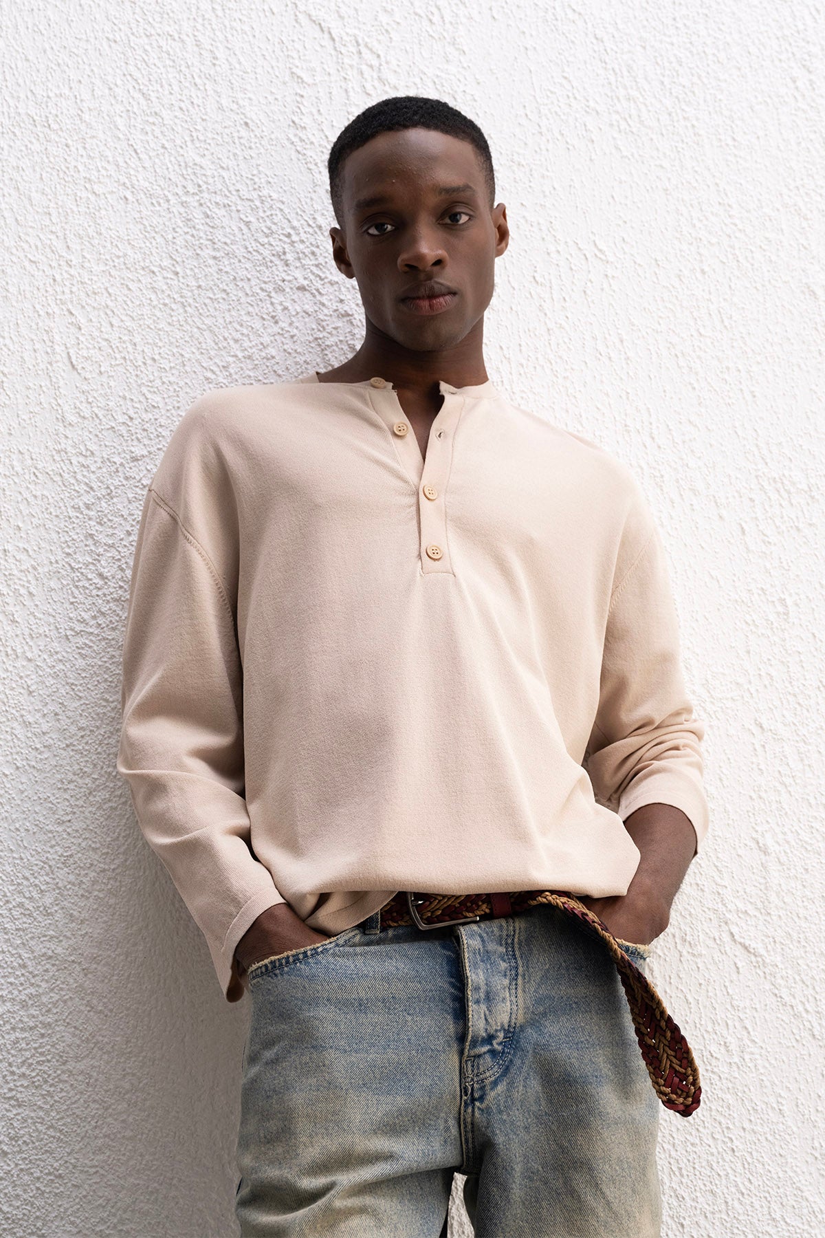 YARIM PATLI TRİKO BEJ T-SHIRT