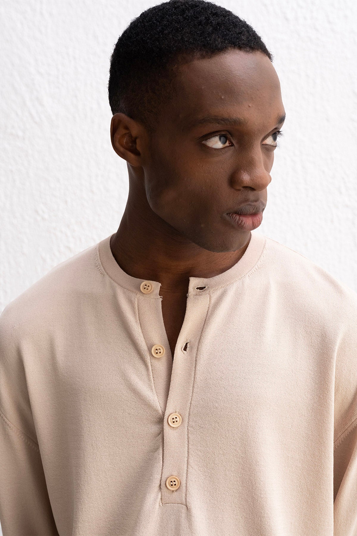 YARIM PATLI TRİKO BEJ T-SHIRT - BEJ L