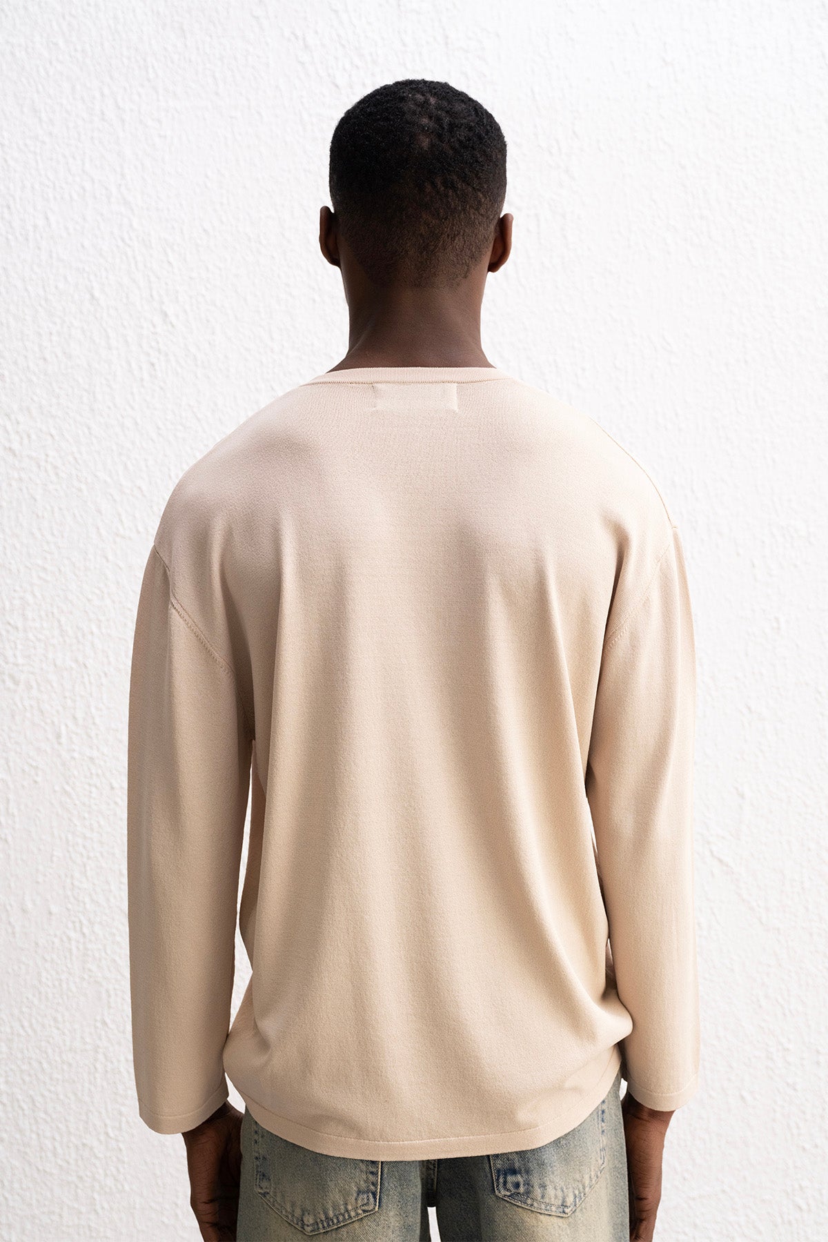 YARIM PATLI TRİKO BEJ T-SHIRT - BEJ S