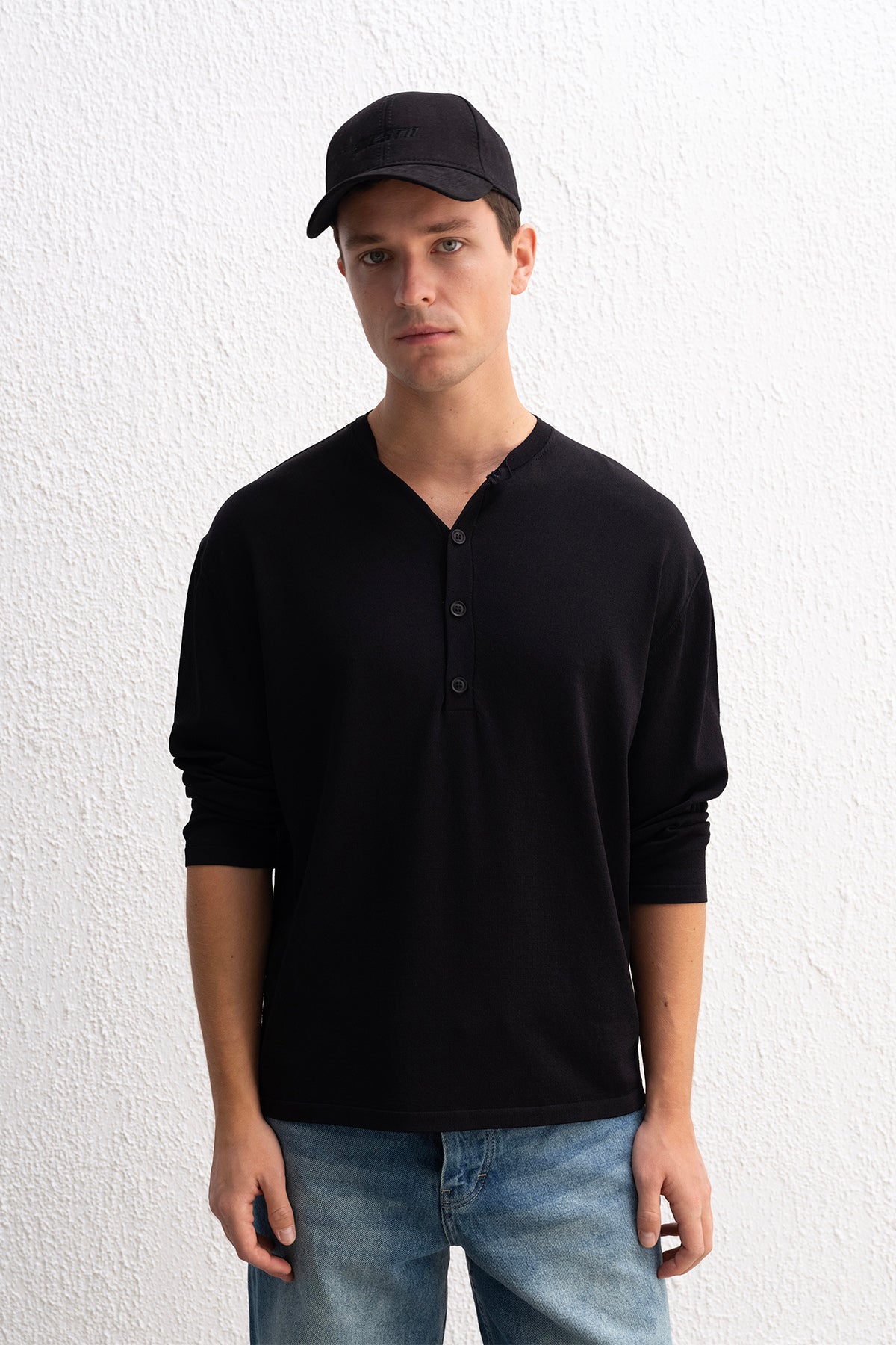 YARIM PATLI TRİKO SİYAH T-SHIRT - SİYAH S